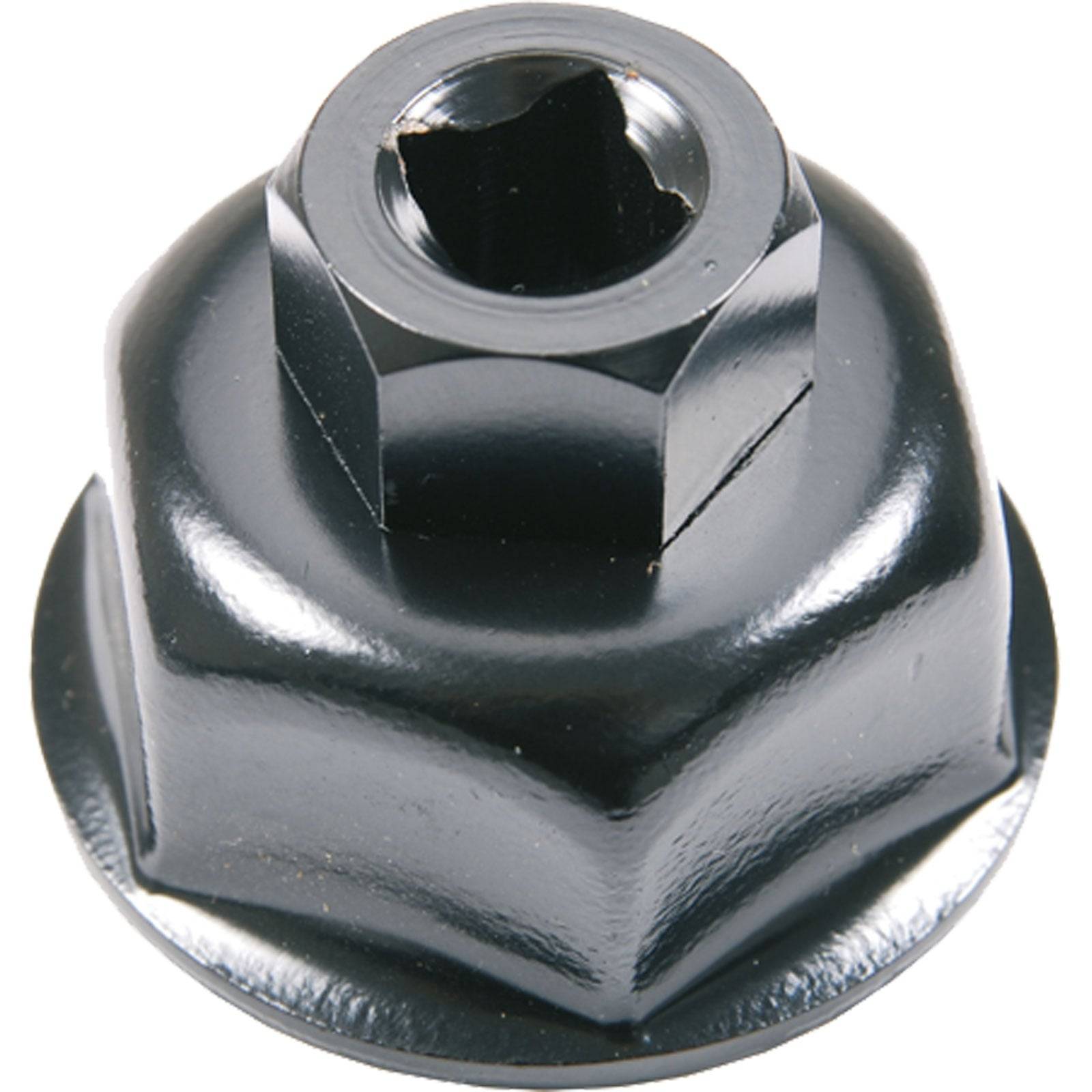 Metall-Ölfilter-Schraubenschlüssel-Einsatz mit sechseckiger Konstruktion und gerillten Kanten, verwendet zum Lösen oder Festziehen von Ölfiltern.