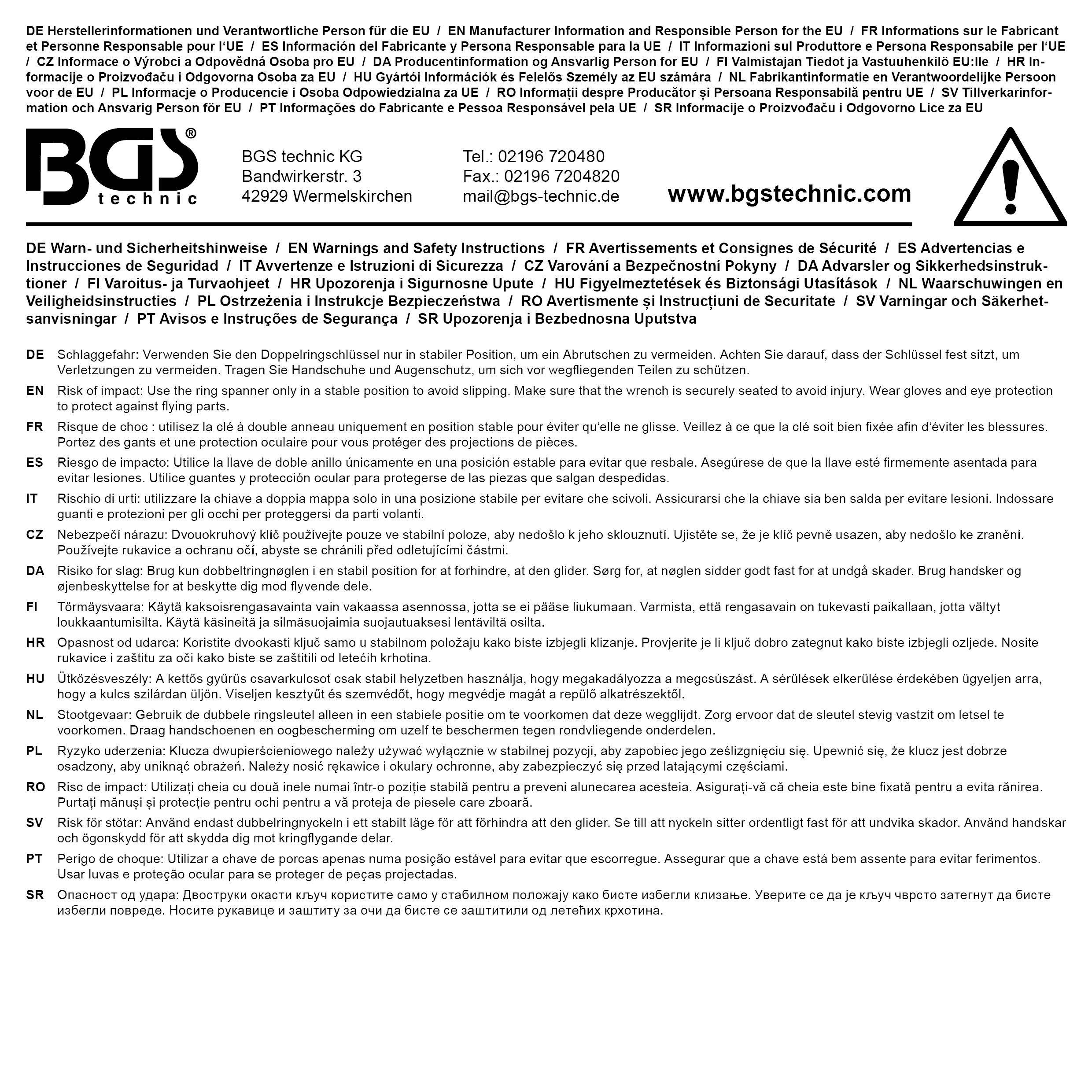 Doppelringschlüssel "BGS" - CV-Stahl - 10x11 bis 22x24mm - extra lang - Länge 290 mm