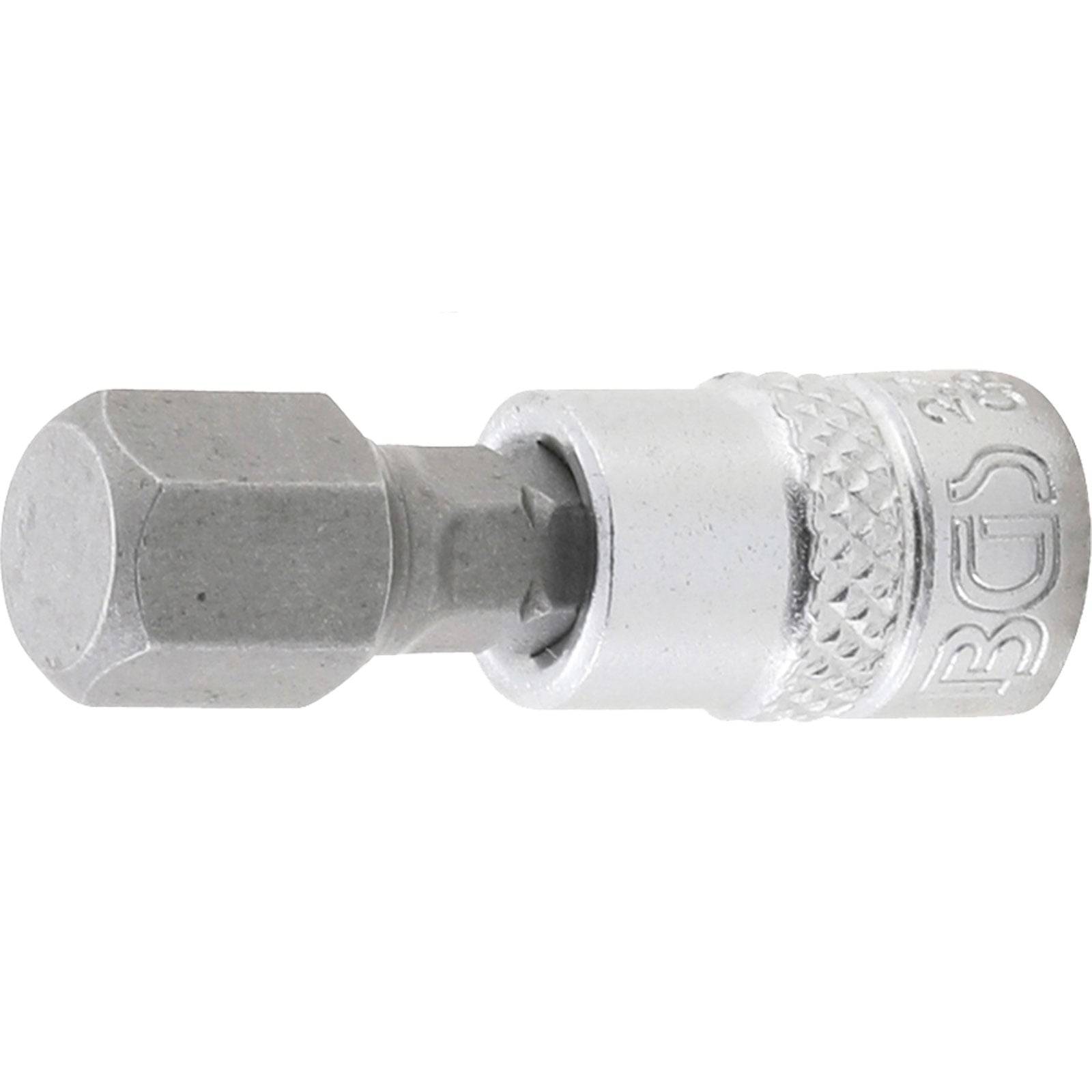Ein Sechskant-Schraubendreher-Einsatz mit glänzender Metalloberfläche, eingraviert mit der Nummer '36' und den Buchstaben 'BCS', wahrscheinlich verwendet zum Drehen von Schrauben.