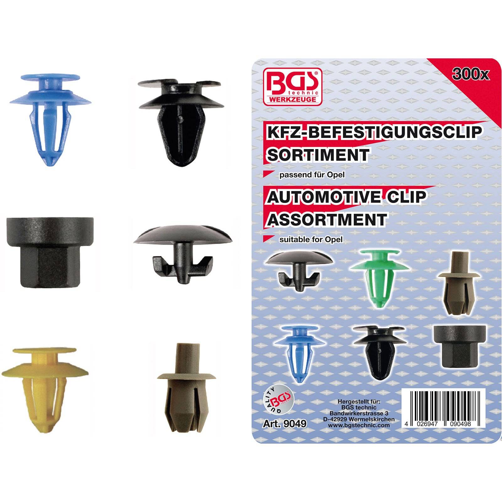Kfz-Clip-Sortiment, 300-teilig, passend für Opel von BGS Werkzeuge.