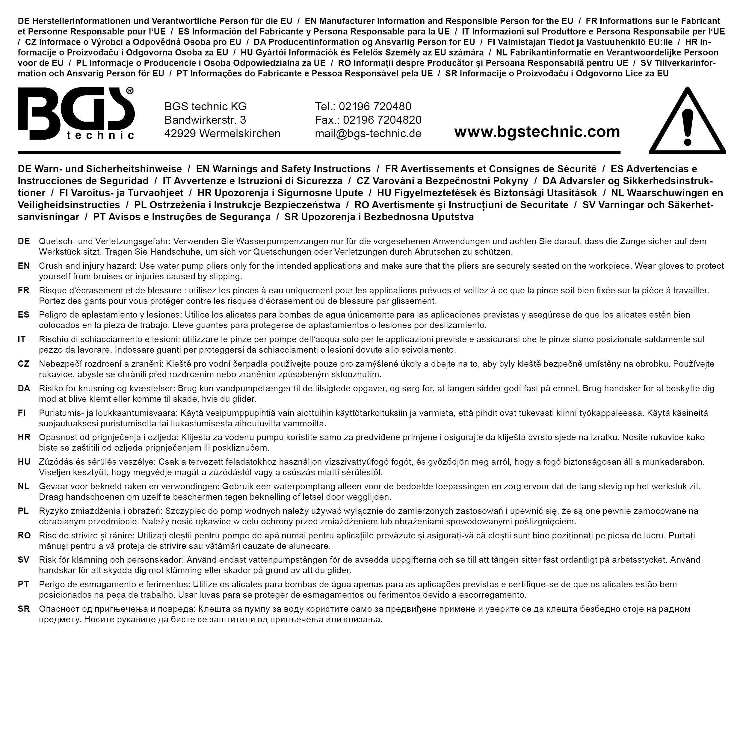 BGS technic Wasserpumpenzange | mit Durchsteckgewerbe | 175 mm