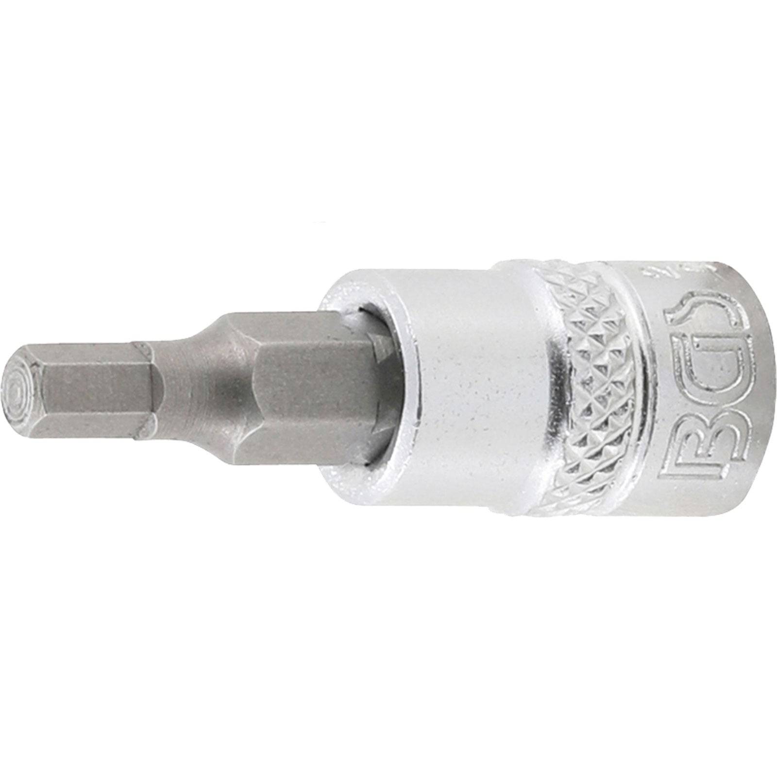 Eine Sechskant-Bit-Fassung mit metallischer Oberfläche, ausgestattet mit einer gerändelten Griffzone für einfache Handhabung. Hauptsächlich verwendet in mechanischen und automobilen Anwendungen.