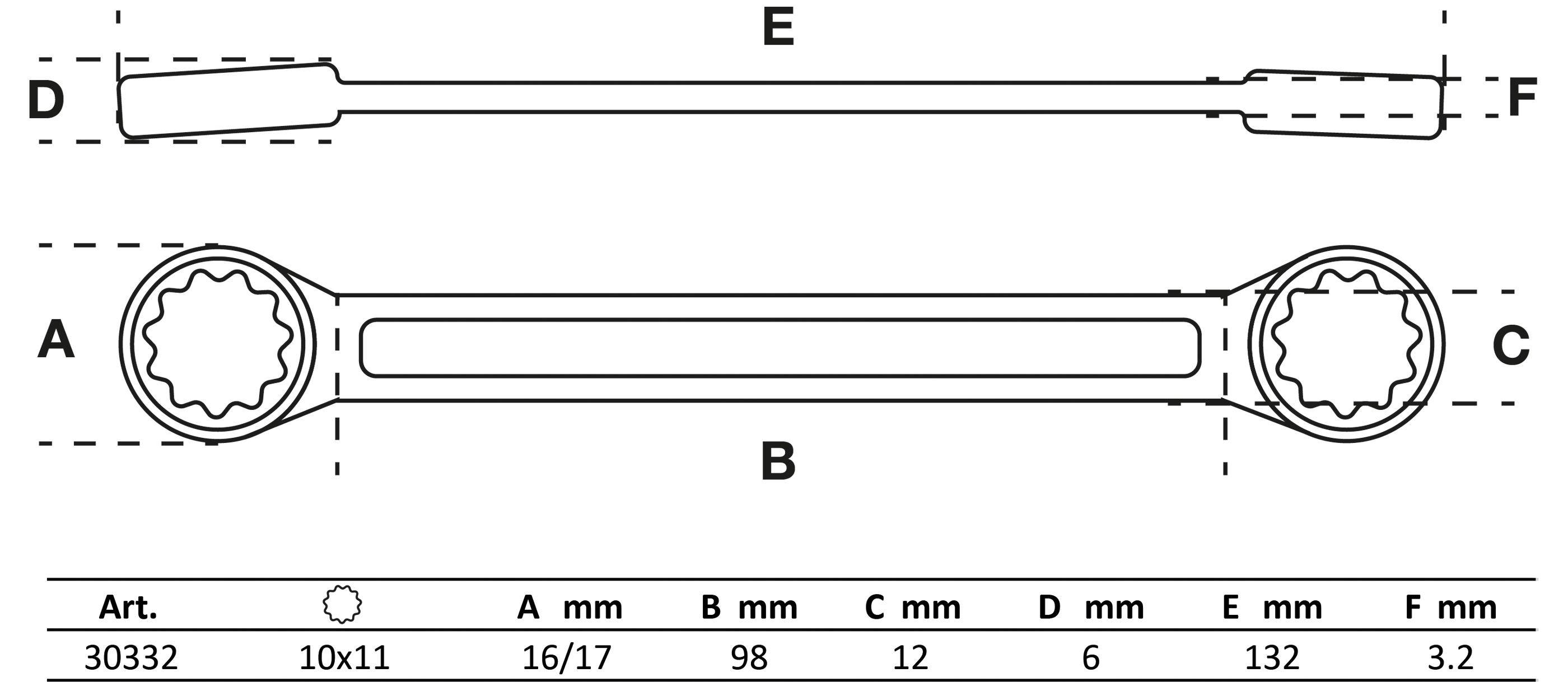 BGS Doppel-Ringschlssel | extra flach | SW 10 x 11 mm