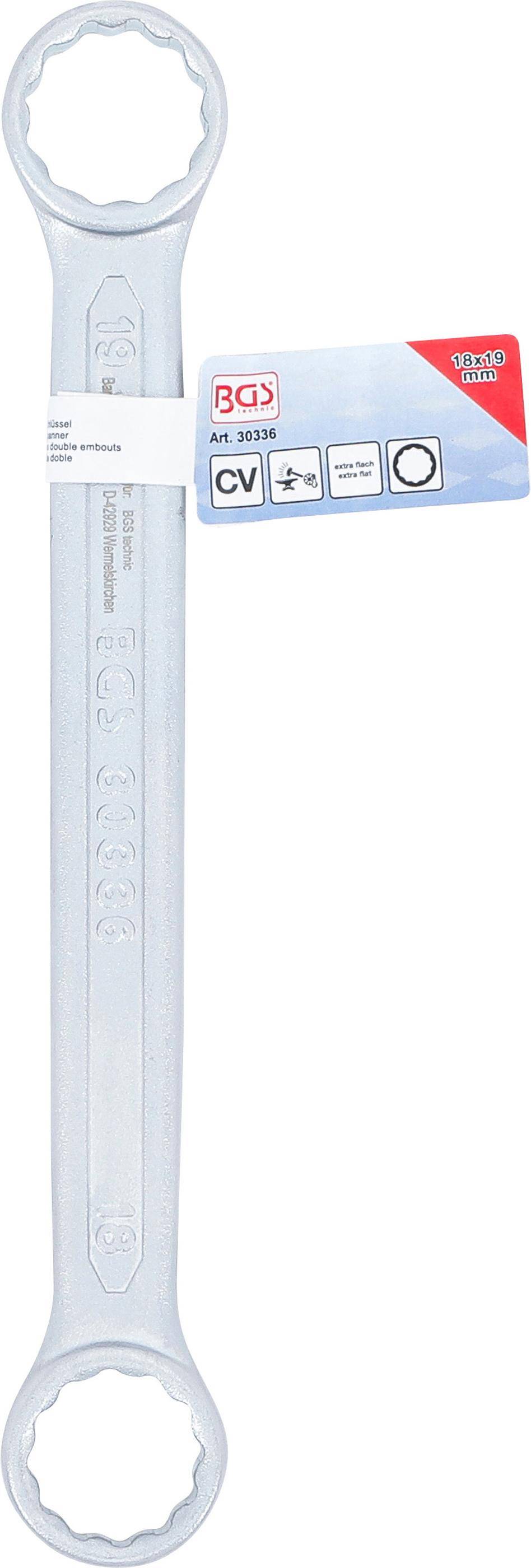 BGS Doppel-Ringschlüssel | extra flach | SW 18 x 19 mm