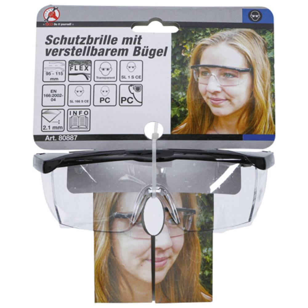 BGS Schutzbrille mit verstellbarem Bügel, EN 166, transparent