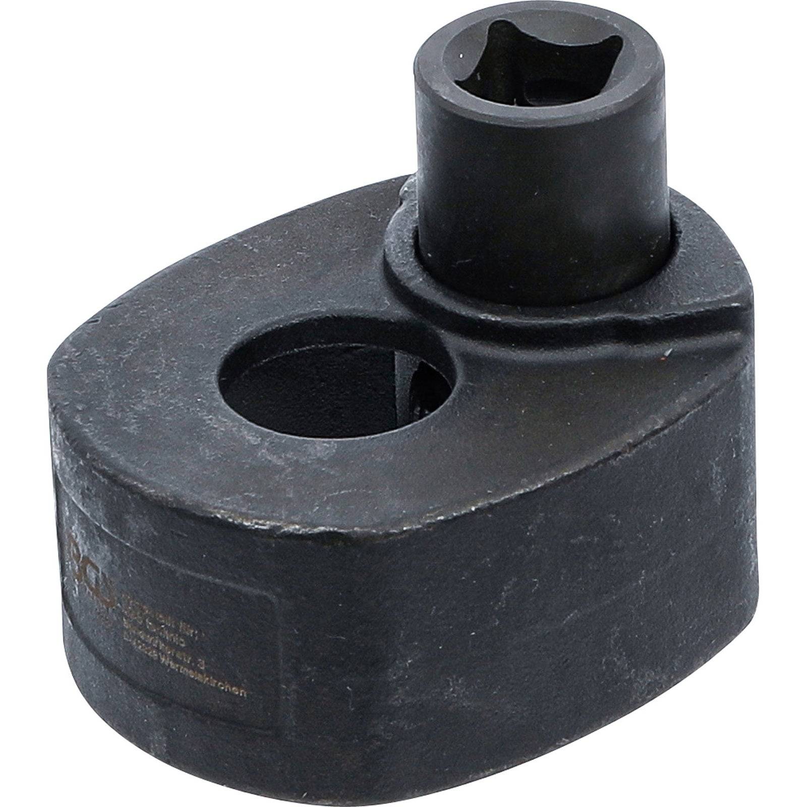 Eine robuste schwarze Metallfassung mit Zweiweg-Design, ausgestattet mit einem quadratischen Antrieb oben und einer seitlichen Öffnung, die für industrielle Zwecke verwendet wird.