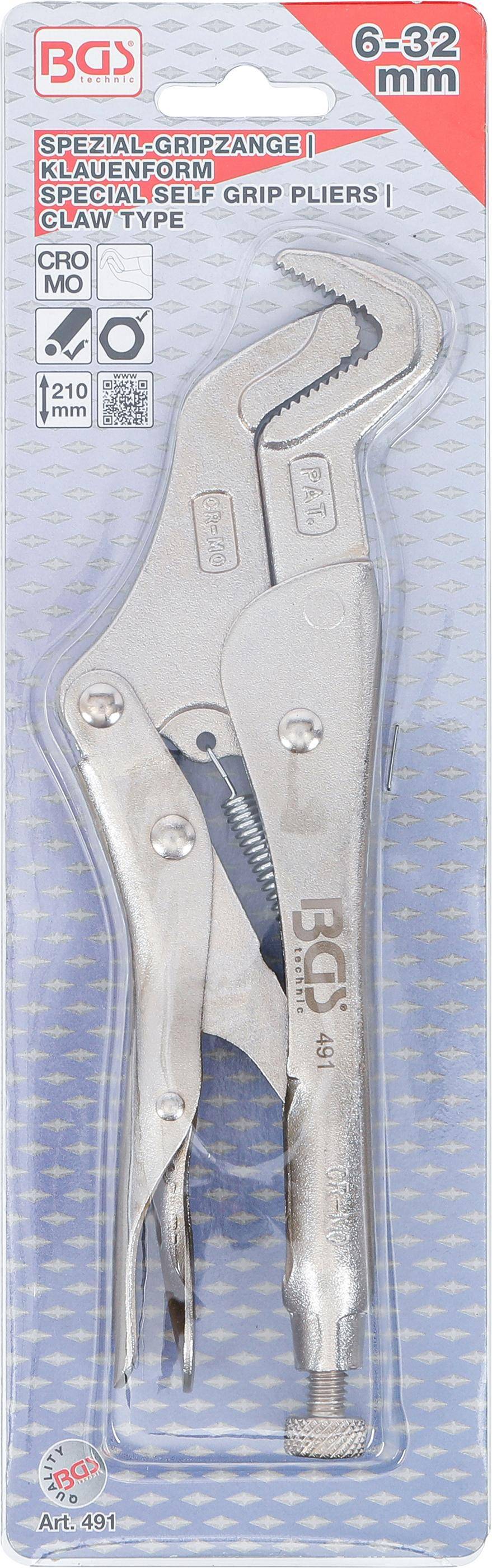 BGS Spezial-Gripzange | Klauenform | 210 mm | 6 - 32 mm