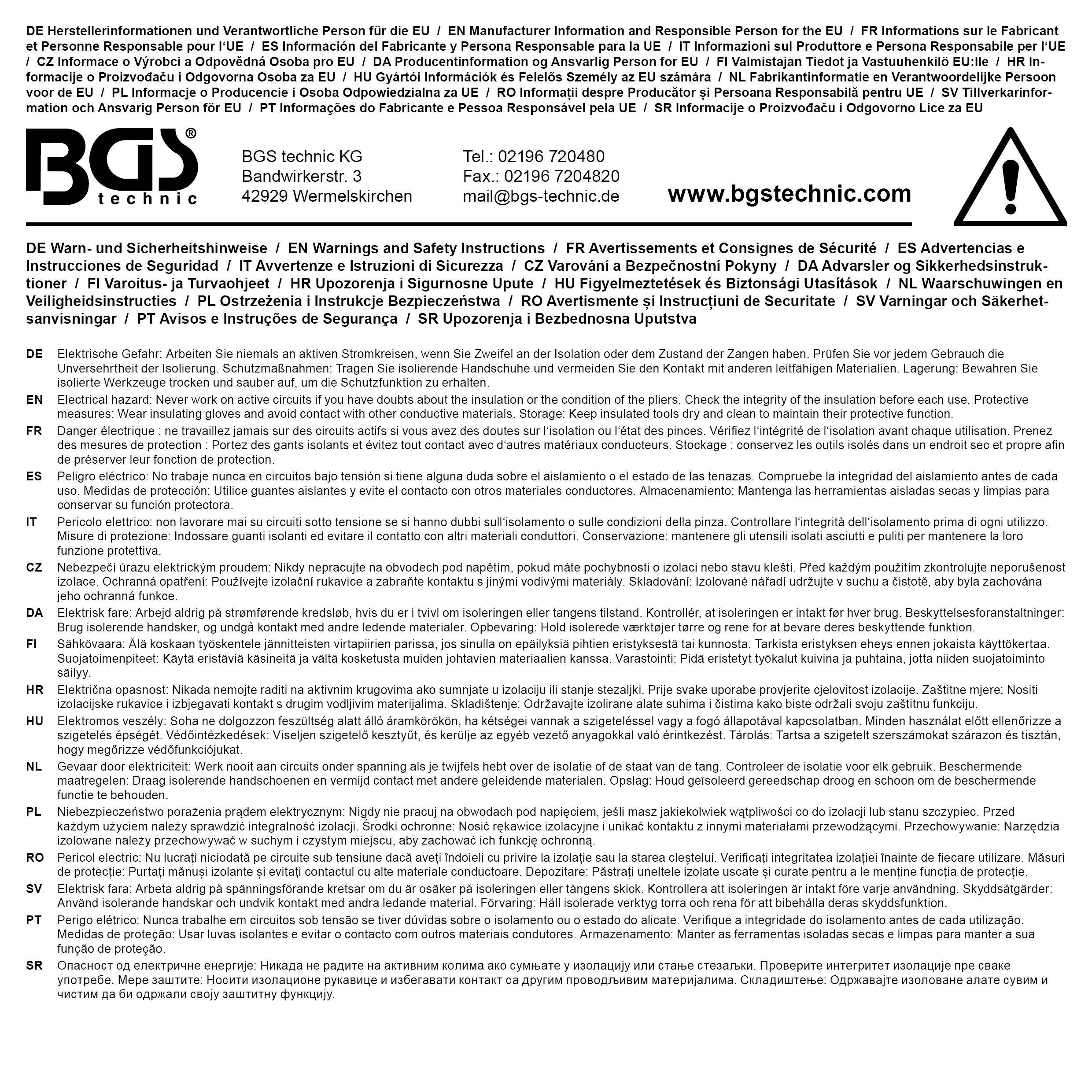 BGS technic Werkstattwageneinlage 1/3: VDE-Zangen-Satz | 5-tlg.