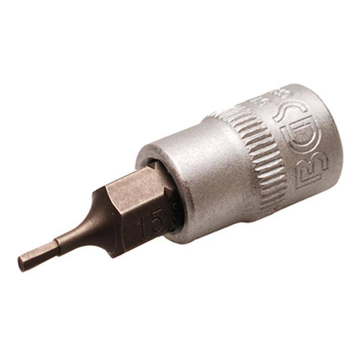 Bit-Einsatz - Innen-6-kant - 1,5 mm- 1/4" Antrieb - CV- Stahl - gerändelt - matt verchromt