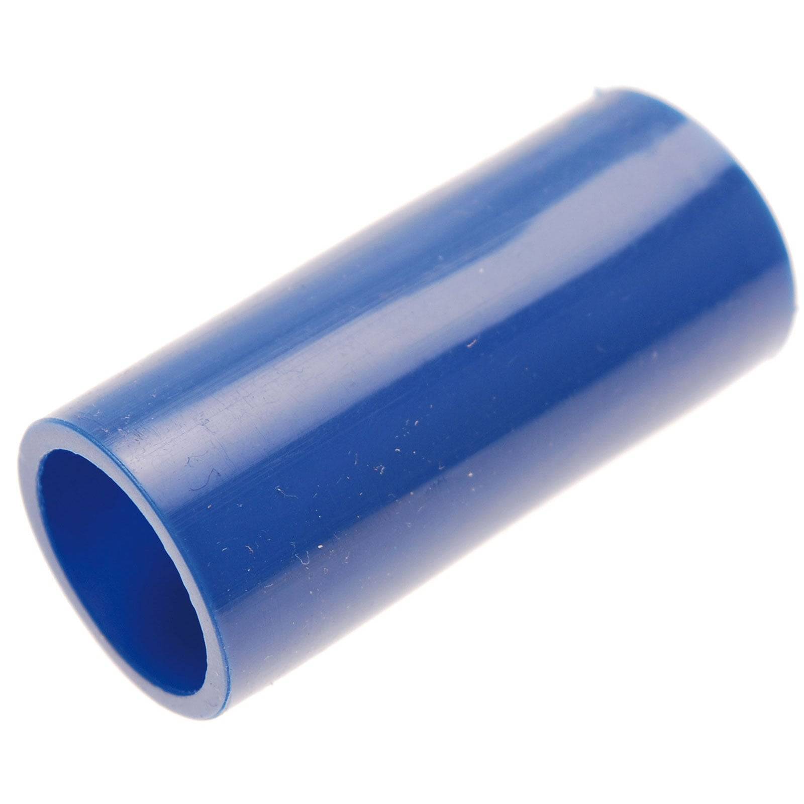 Eine blaue zylindrische Plastikröhre, an einem Ende offen, leicht geneigt, um ihr Inneres zu zeigen.