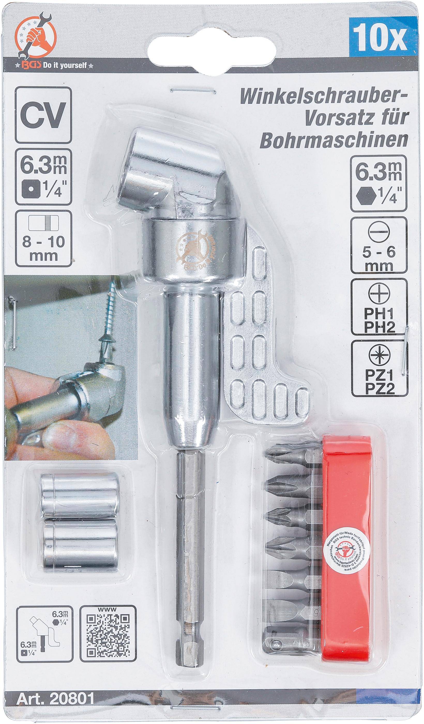 BGS technic Winkelschrauber-Vorsatz fr Bohrmaschinen | 10-tlg.