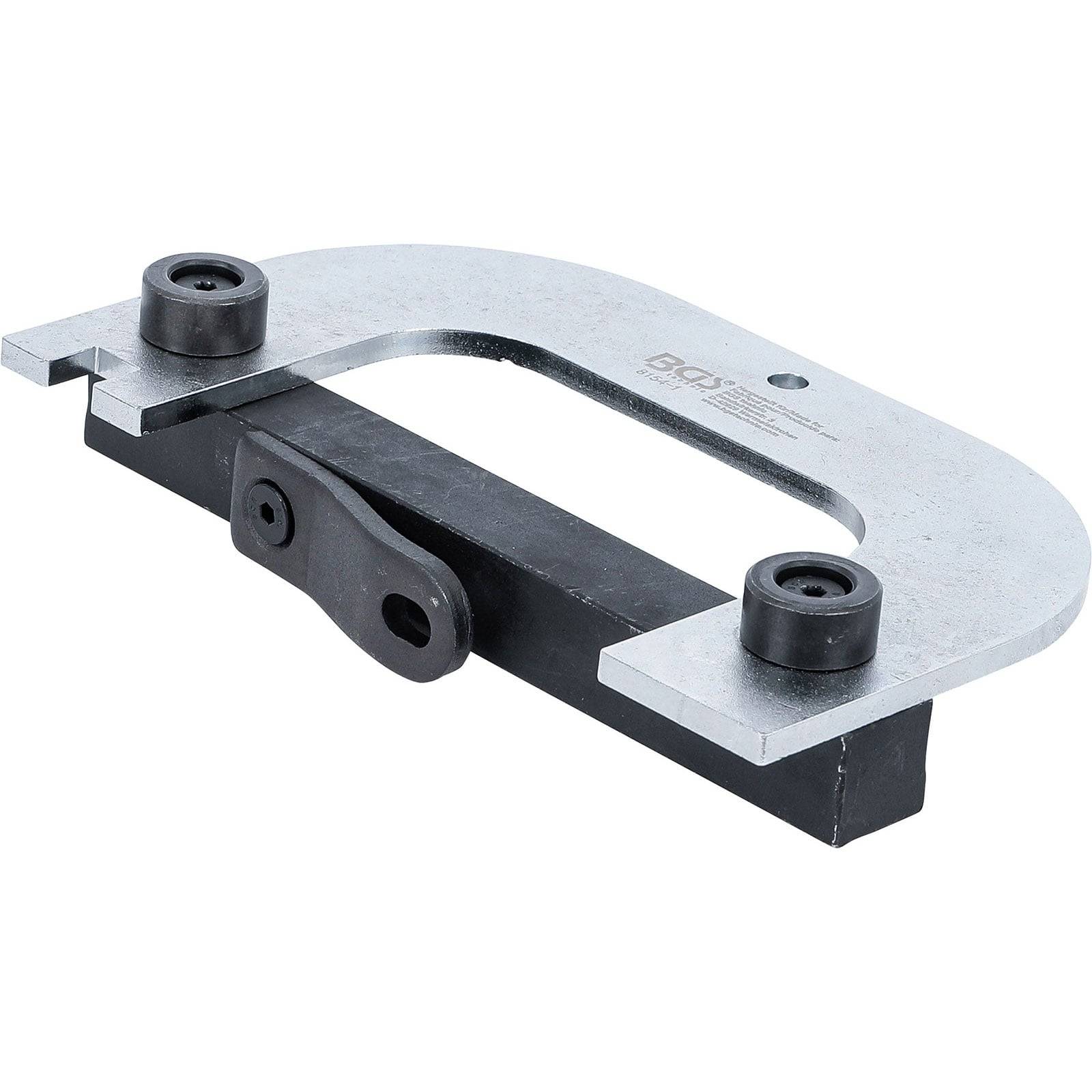 Banco' Türscharnier-Lehre mit Metallkomponenten und verstellbaren Teilen vor einem weißen Hintergrund. Verwendet für Tischlerei und präzise Scharnieranpassung.