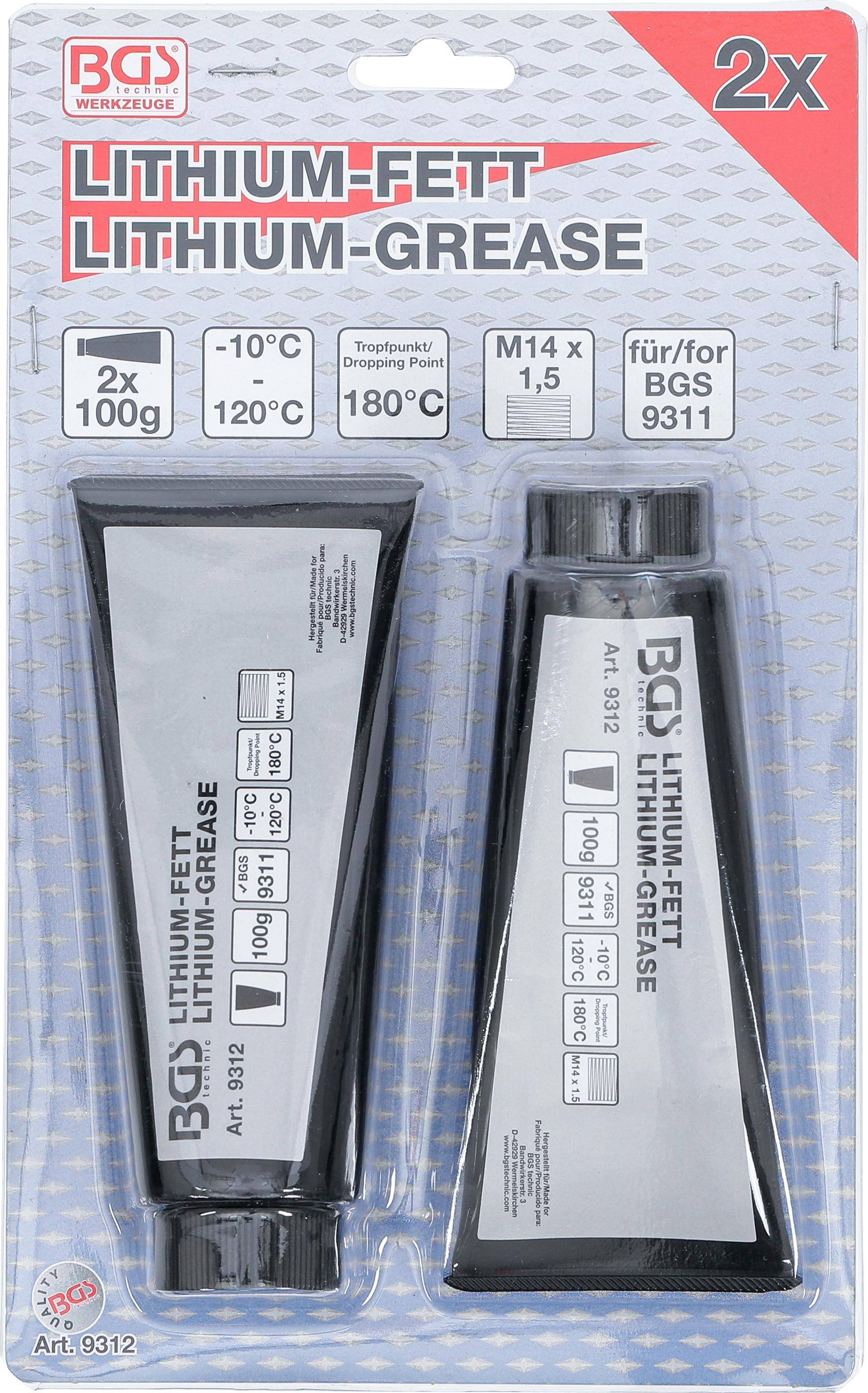 BGS technic Lithium-Fett fr Mini-Fettpresse Art. 9311 | 2 Tuben