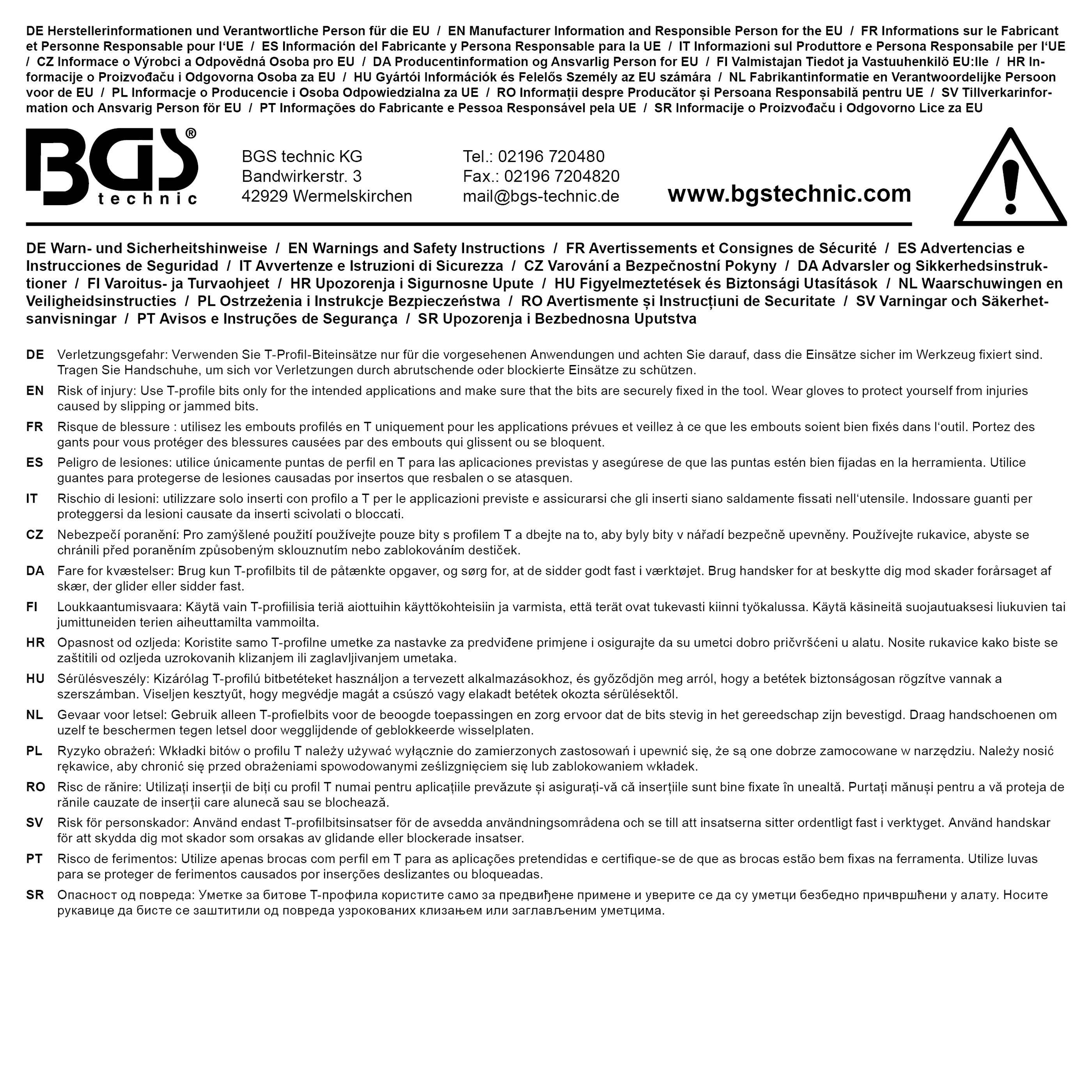 BGS Bit-Einsatz | Antrieb Innenvierkant 6,3 mm (1/4") | T-Profil (für