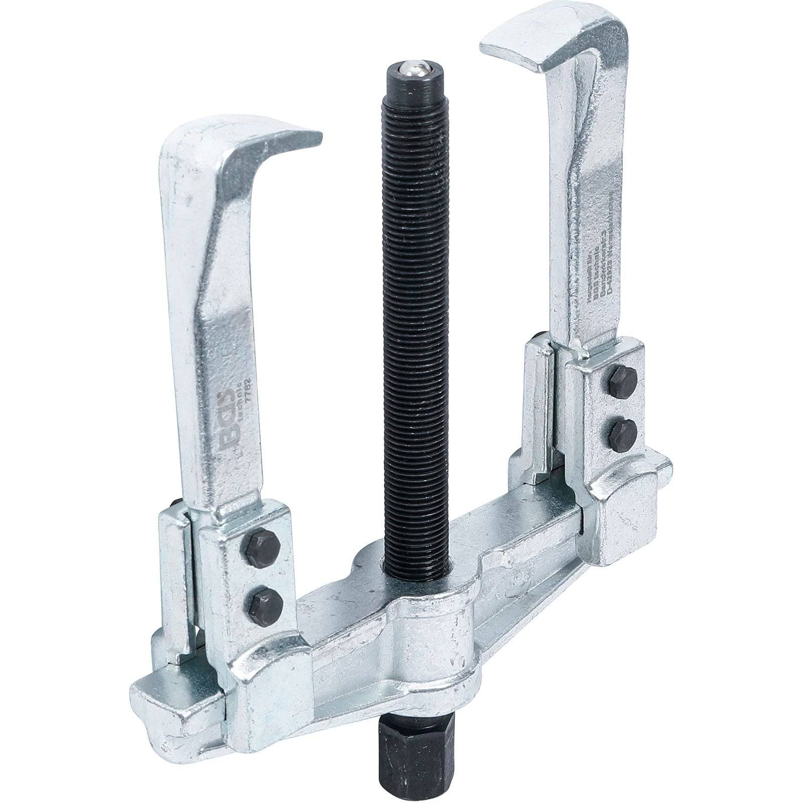 Ein Metallgeräteabzieher mit zwei verstellbaren Armen und einer Zentralschraube, der zum Entfernen von Zahnrädern oder Riemenscheiben von einer Achse verwendet wird.