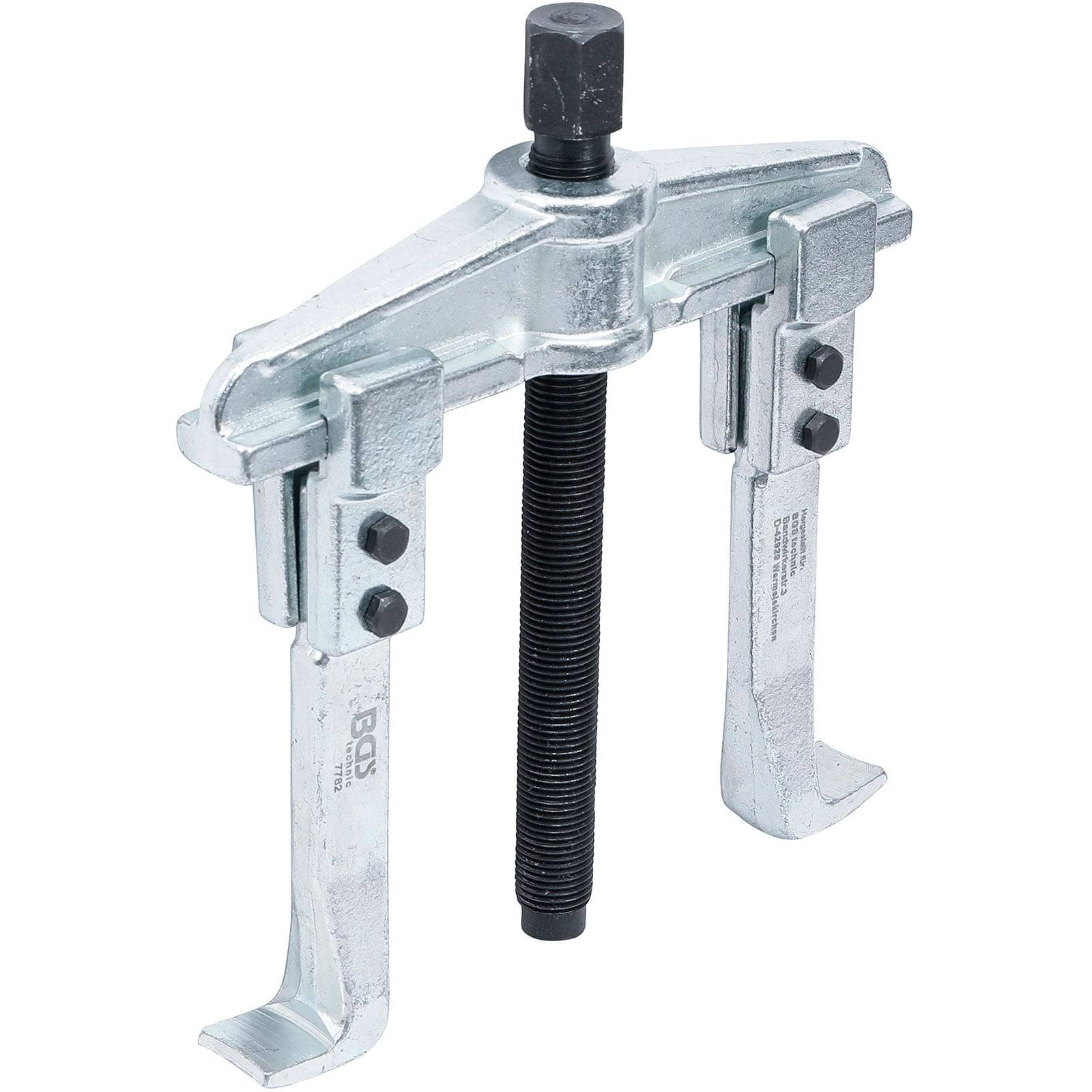 Ein Metallgetriebe-Abzieher mit zwei verstellbaren Armen und einer zentralen Schraube, der zum Entfernen von Zahnrädern oder Riemenscheiben von einer Welle in mechanischen Umgebungen verwendet wird.