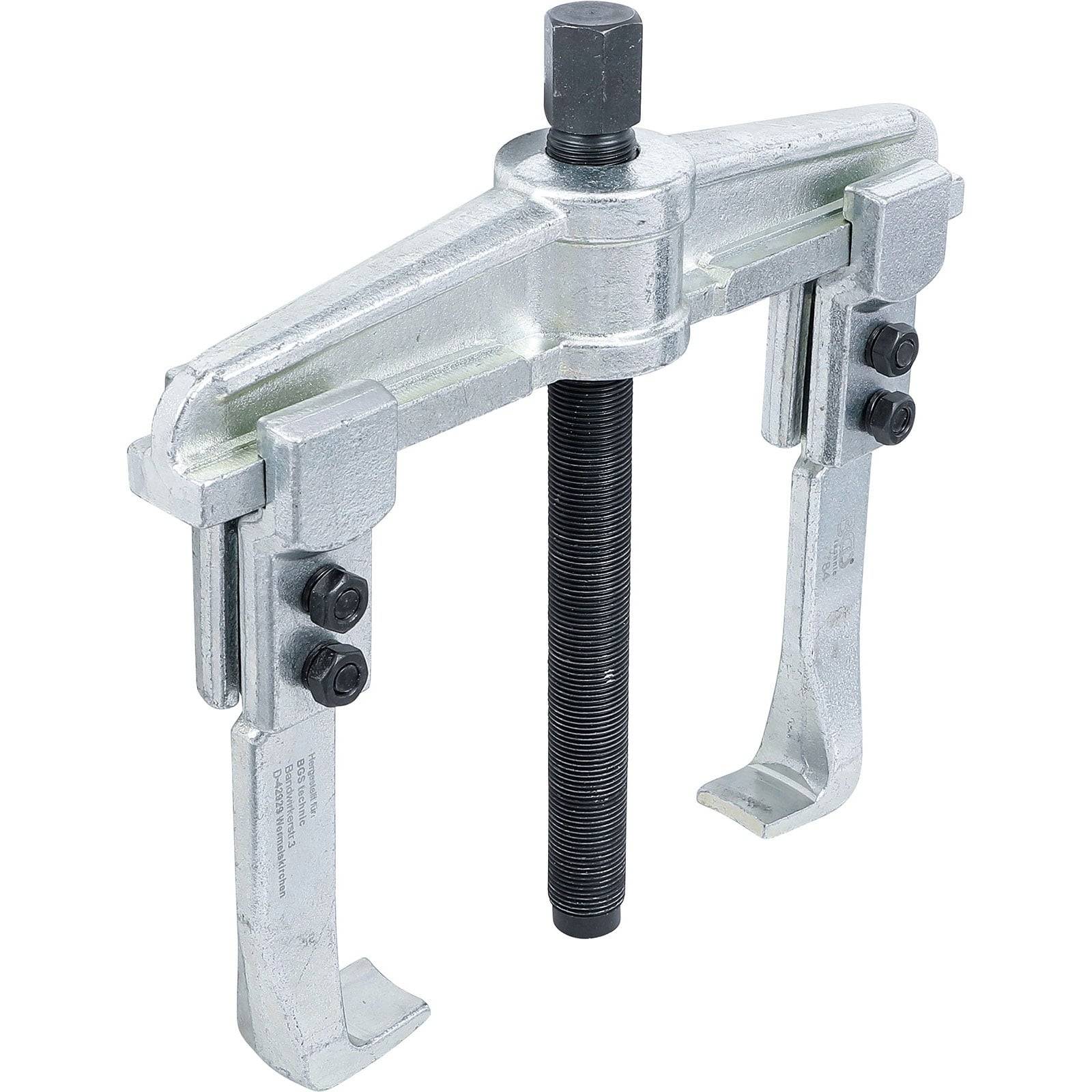 Ein Getriebeabzieher-Werkzeug mit zwei Armen und einer zentralen Gewindewelle, der zum sicheren Entfernen von Zahnrädern oder Riemenscheiben von Wellen verwendet wird.