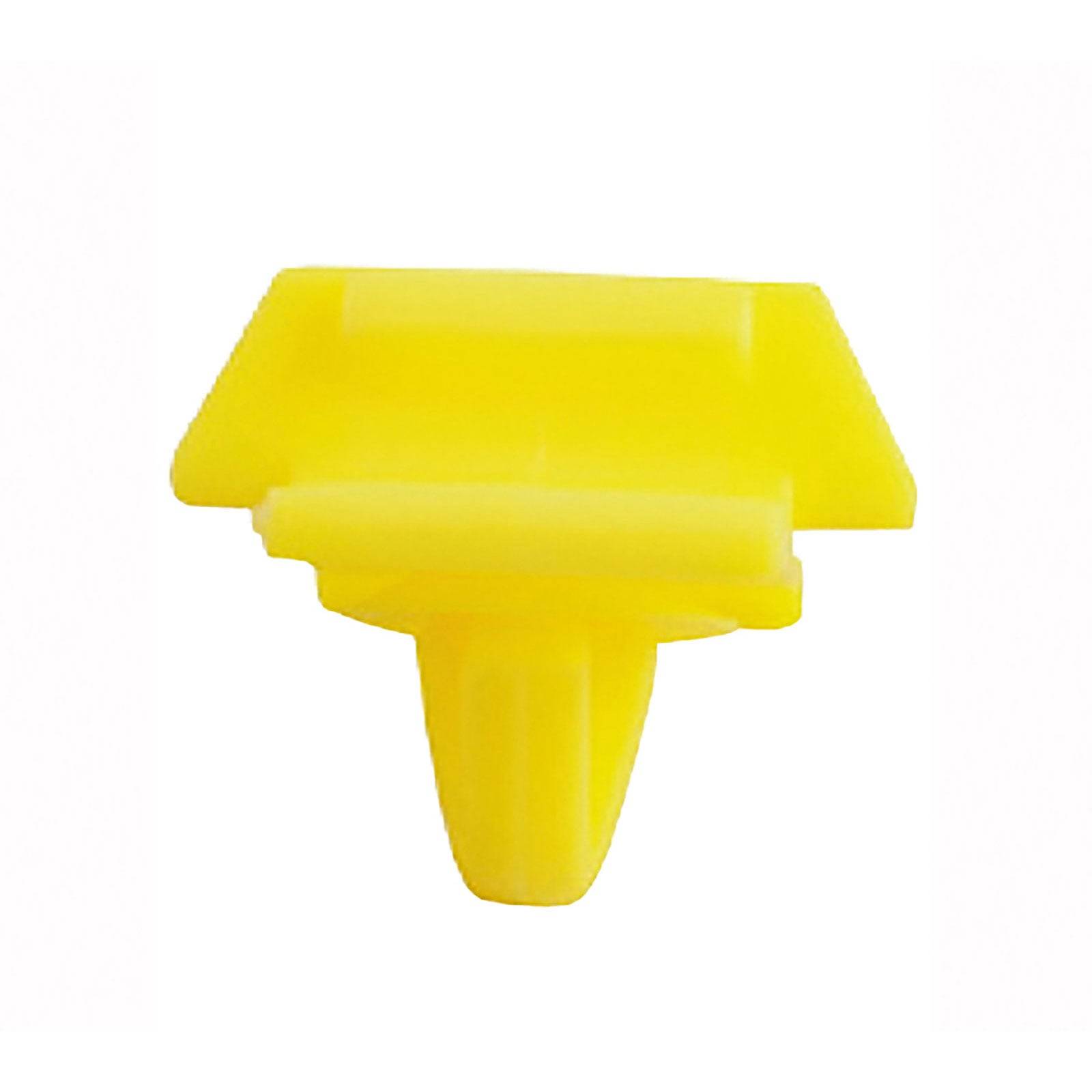 Ein hell gelber Kunststoff-Eiskratzer mit einer breiten, flachen Kante zum Entfernen von Eis und Schnee von Autoscheiben.