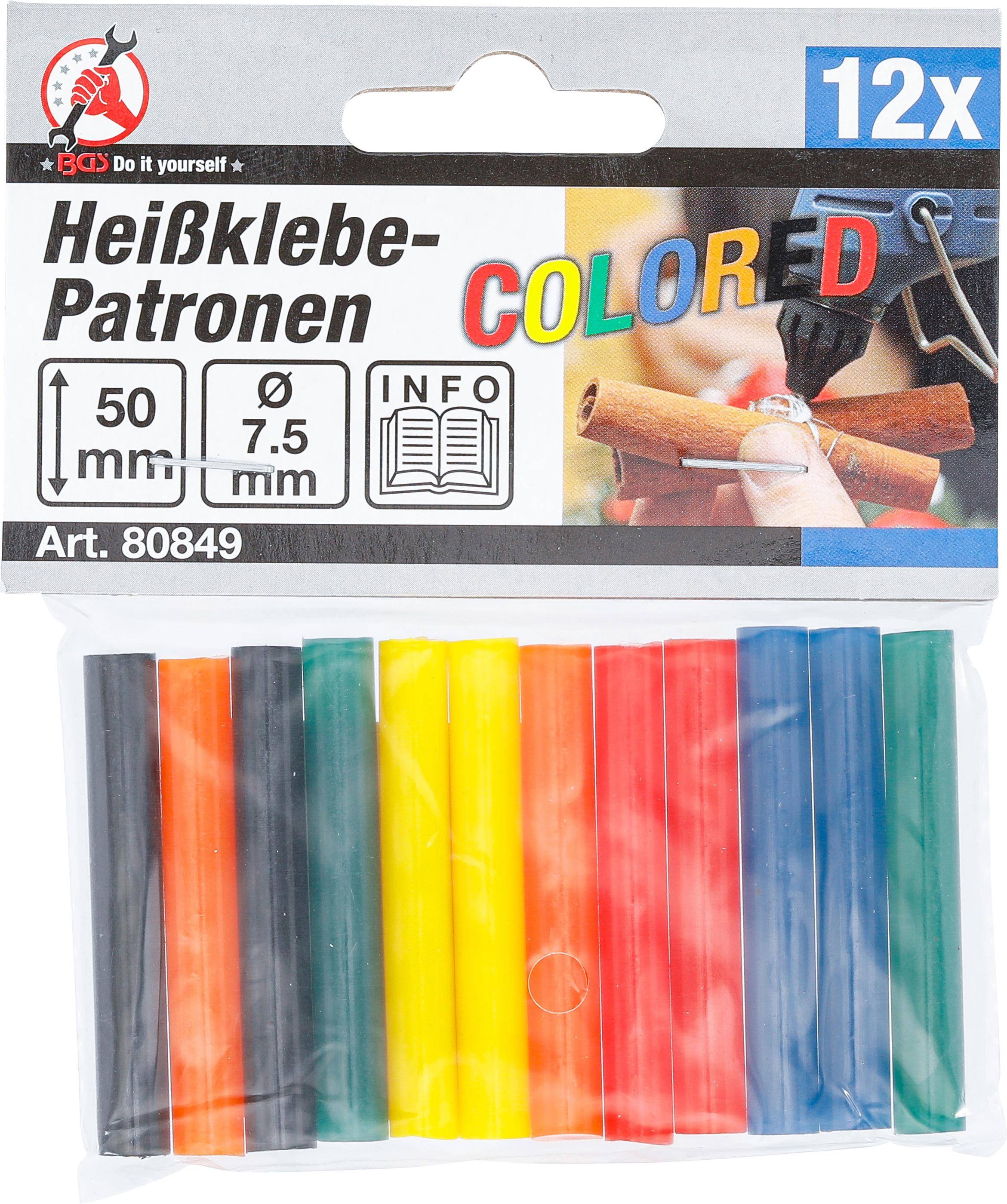 BGS Diy Heißklebe-Patronen | bunt | Ø 7,5 mm, 50 mm | 12-tlg.