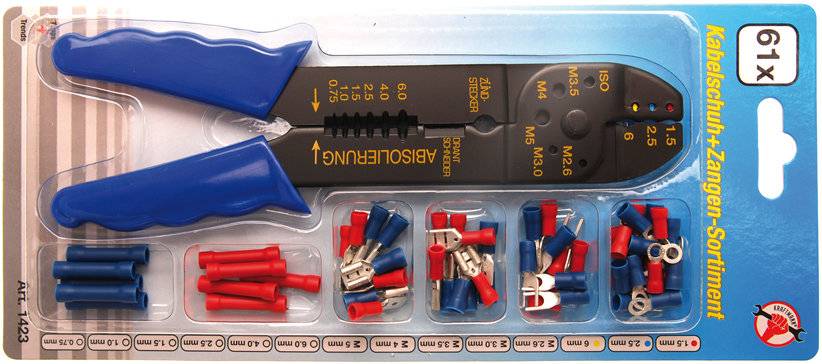 Crimpzange mit Kabelschuh-Sortiment 200 mm 61-tlg.