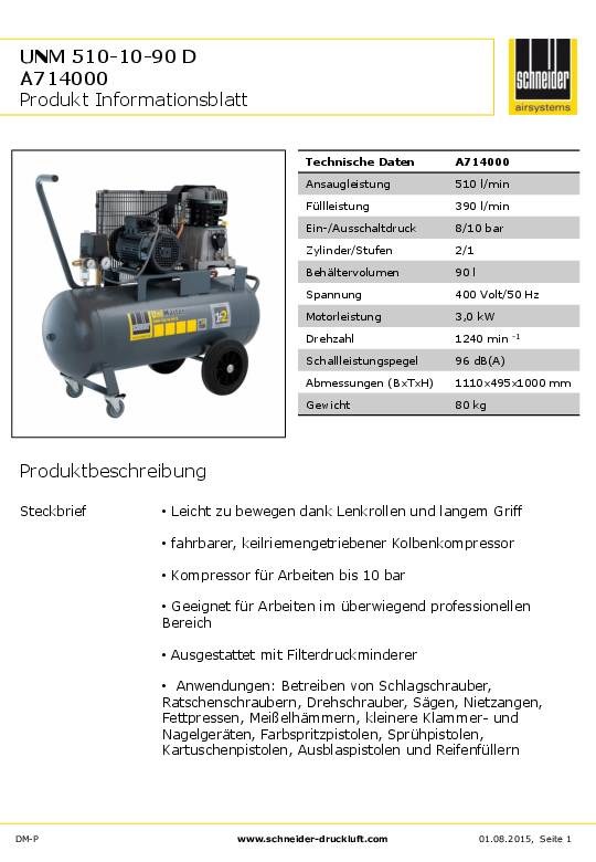 Kompressor UNM 510-10-90 D Leistung 3kW Druck 10bar 90l-Behälter