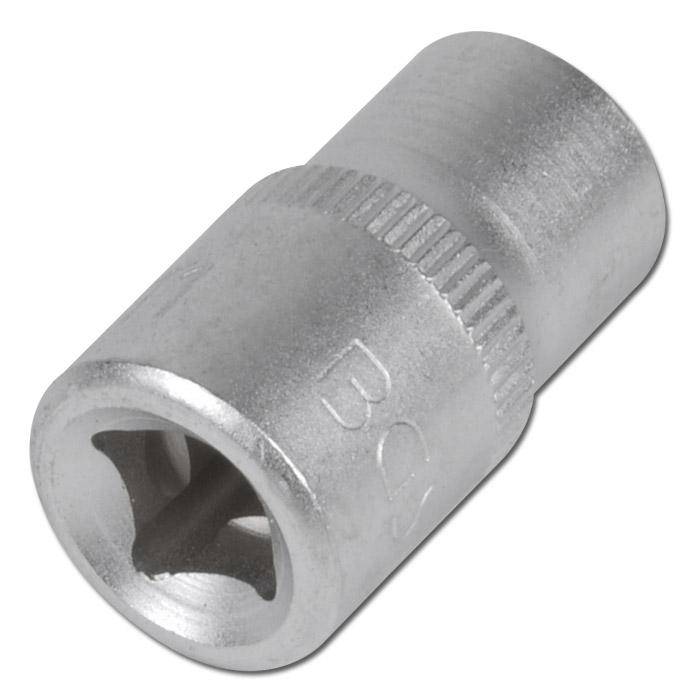 Metallischer Steckschlüssel-Adapter, silbernes zylindrisches Werkzeug mit sternförmiger Öffnung.