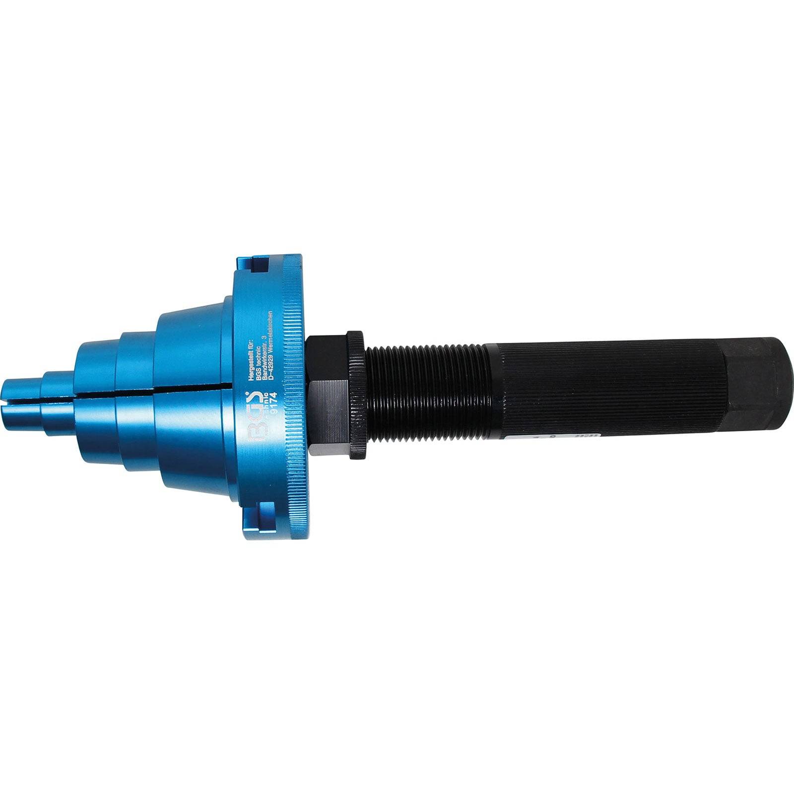 Ein blauer manueller Rohraufweiter für HVAC-Systeme mit einem Griff und auswechselbaren Köpfen zum Aufweiten von Kupferrohren.