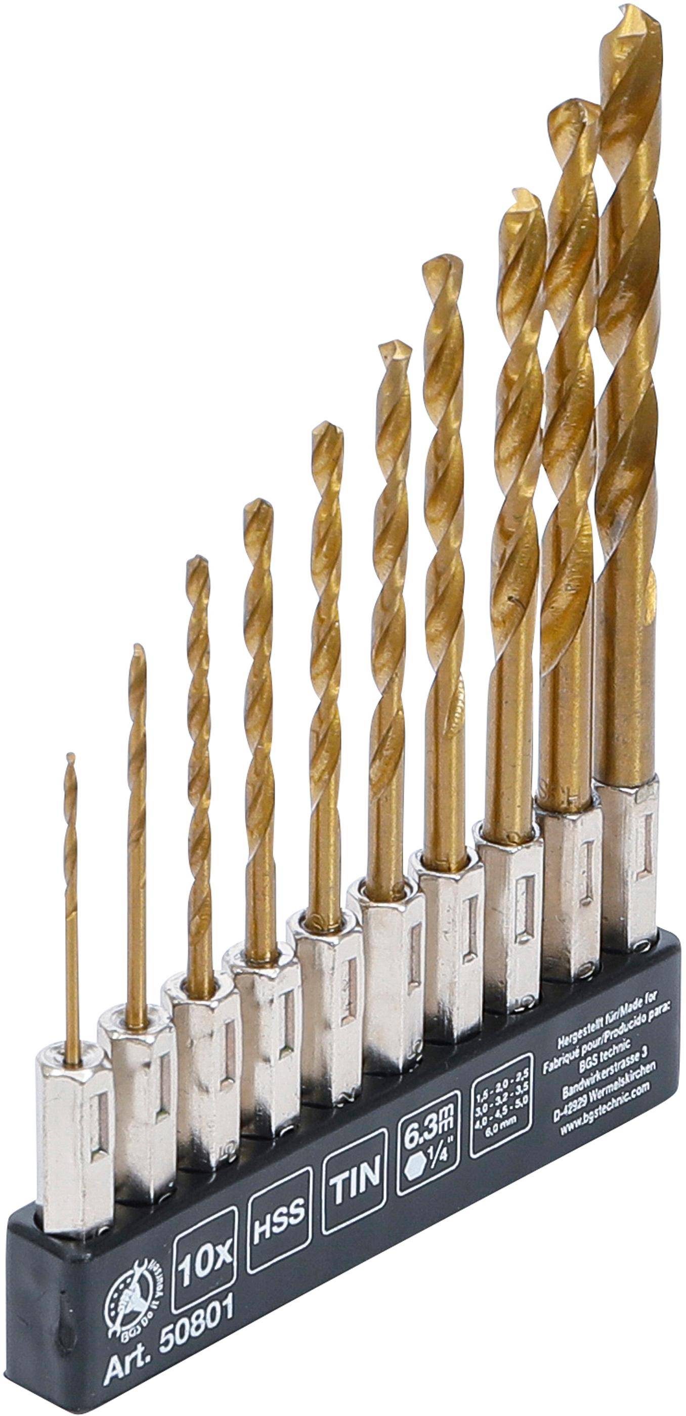 BGS Diy HSS-Bohrer-Satz | titan-nitriert | 1,5 - 6 mm | 10-tlg.