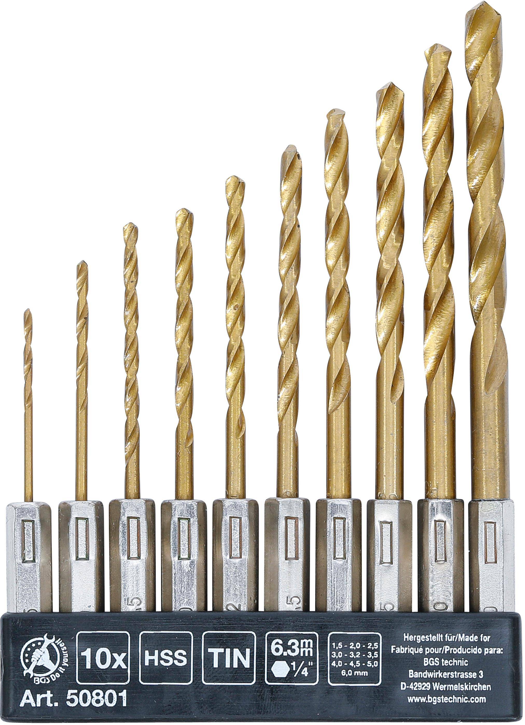 BGS Diy HSS-Bohrer-Satz | titan-nitriert | 1,5 - 6 mm | 10-tlg.