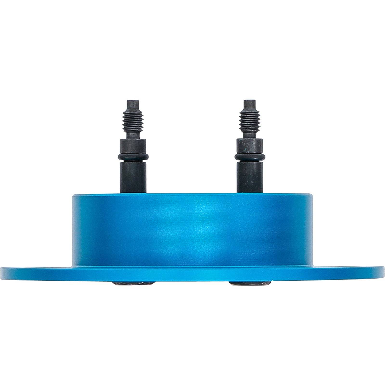Ein blauer Metallölfilterkappen-Abzieher mit zwei verstellbaren schwarzen Stiften für eine sichere Befestigung.