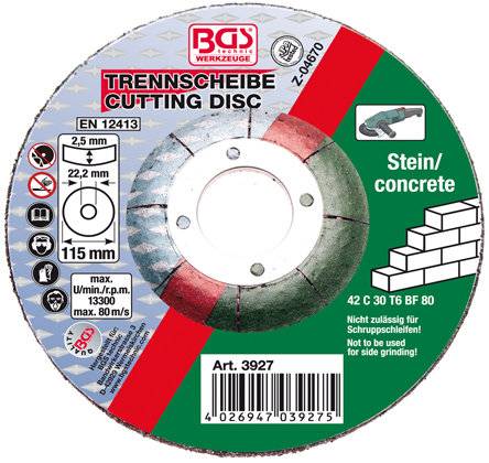 Trennscheibe für Stein Ø 115 x 2,5 x 22,2 mm Type 42