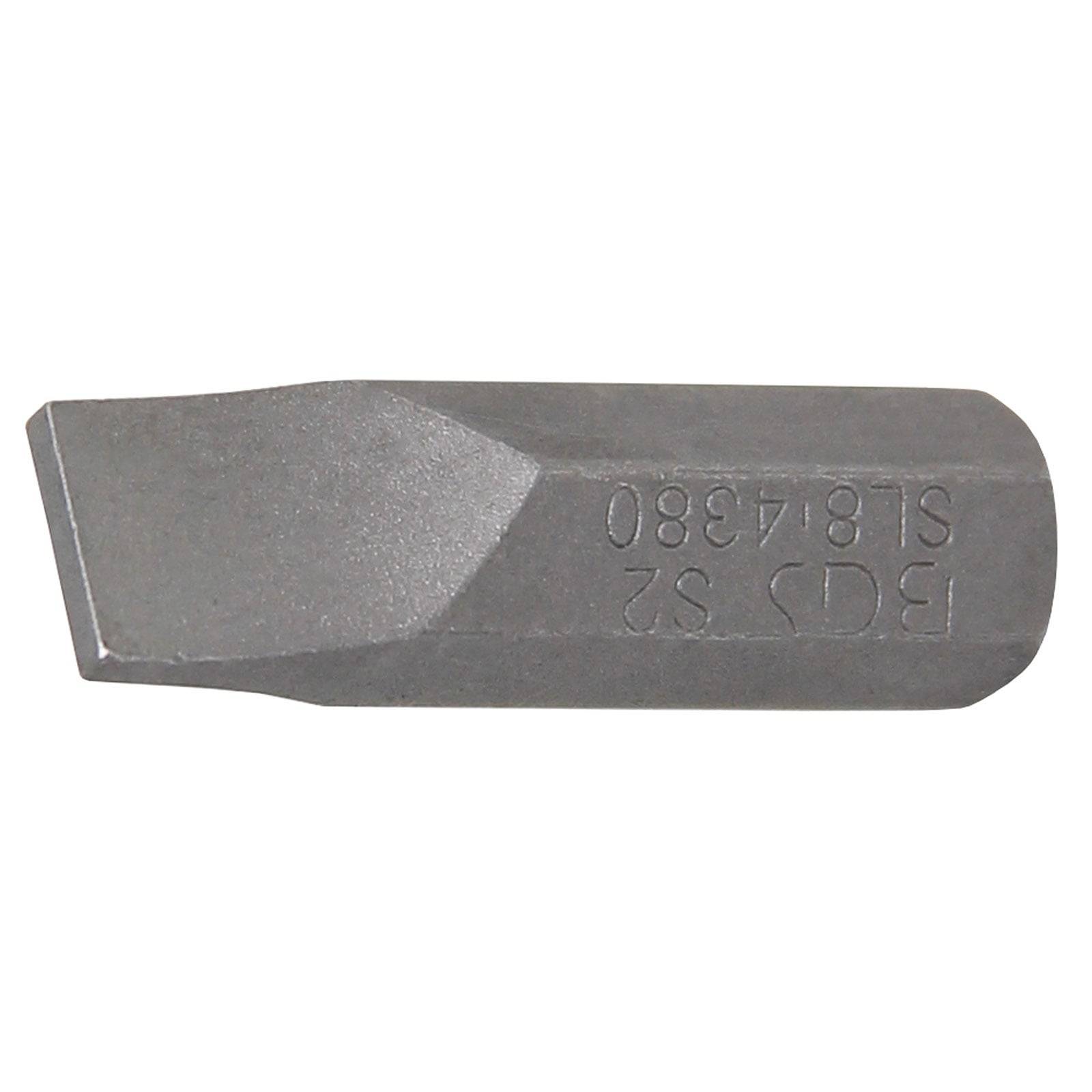 Ein Schlitzschraubendreher-Bit mit der Bezeichnung 'BGS 52 S184380', für den Einsatz mit Elektrowerkzeugen entwickelt, mit metallischer Oberfläche.