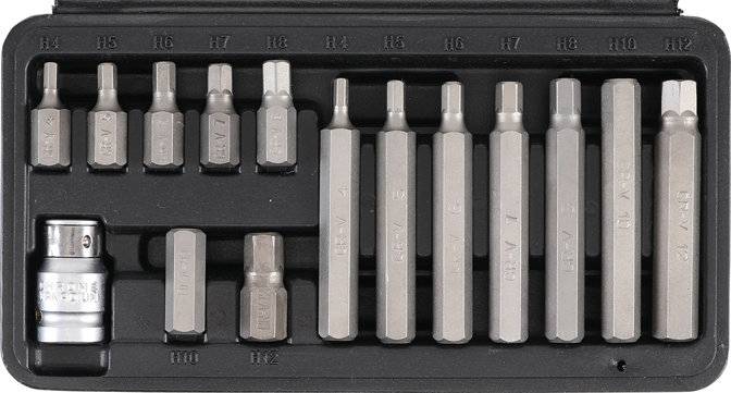 Bit-Satz Antrieb Außensechskant 10 mm (3/8) Innensechskant 15-tlg.