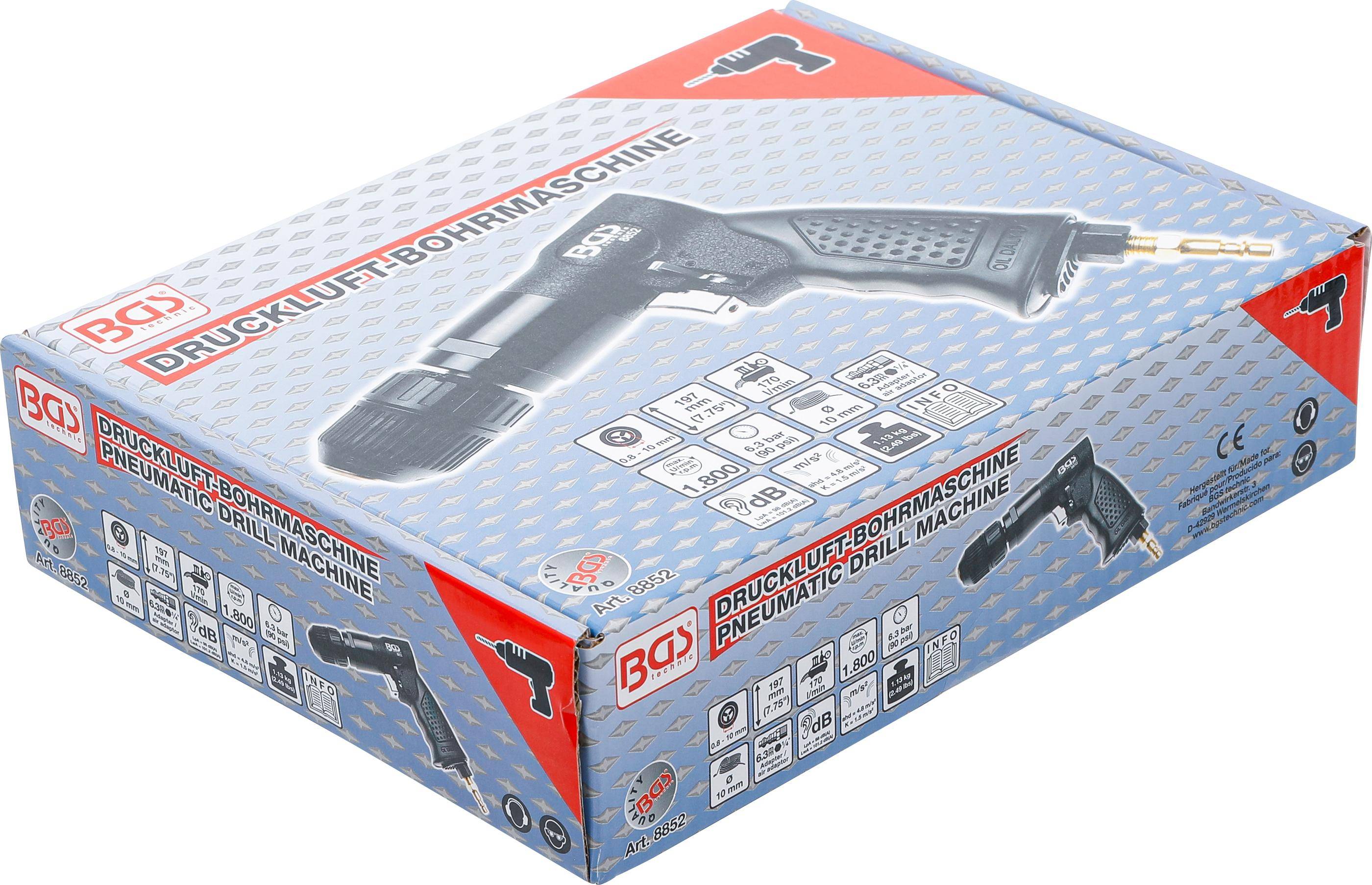 BGS technic Druckluft-Bohrmaschine mit 10 mm Schnellspann-Bohrfutter