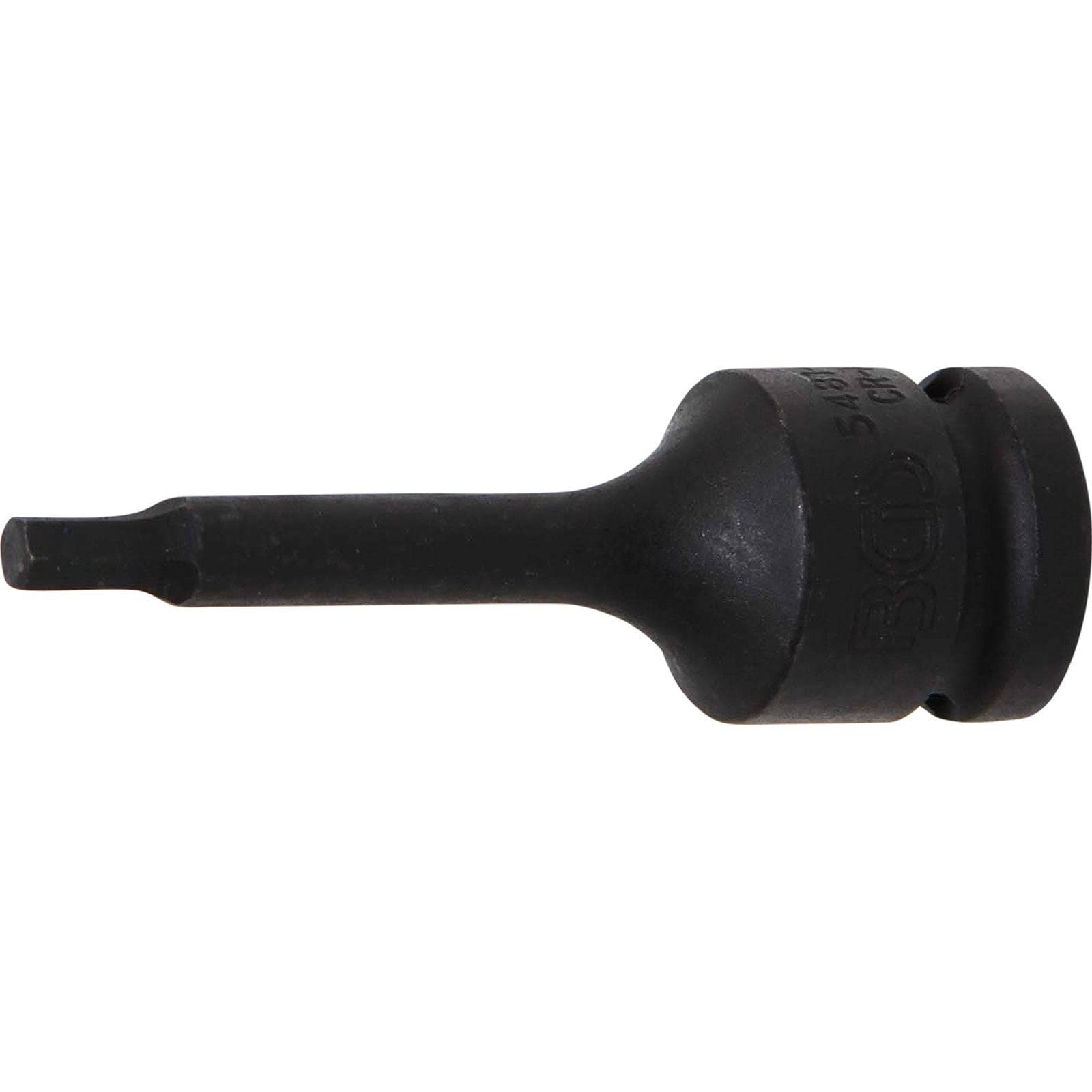 Ein schwarzer Schlagschrauber-Adapter mit quadratischem Antrieb und runder Endfläche, der zum Anschluss von Steckschlüsseln an Elektrowerkzeuge oder Schlagschrauber verwendet wird.