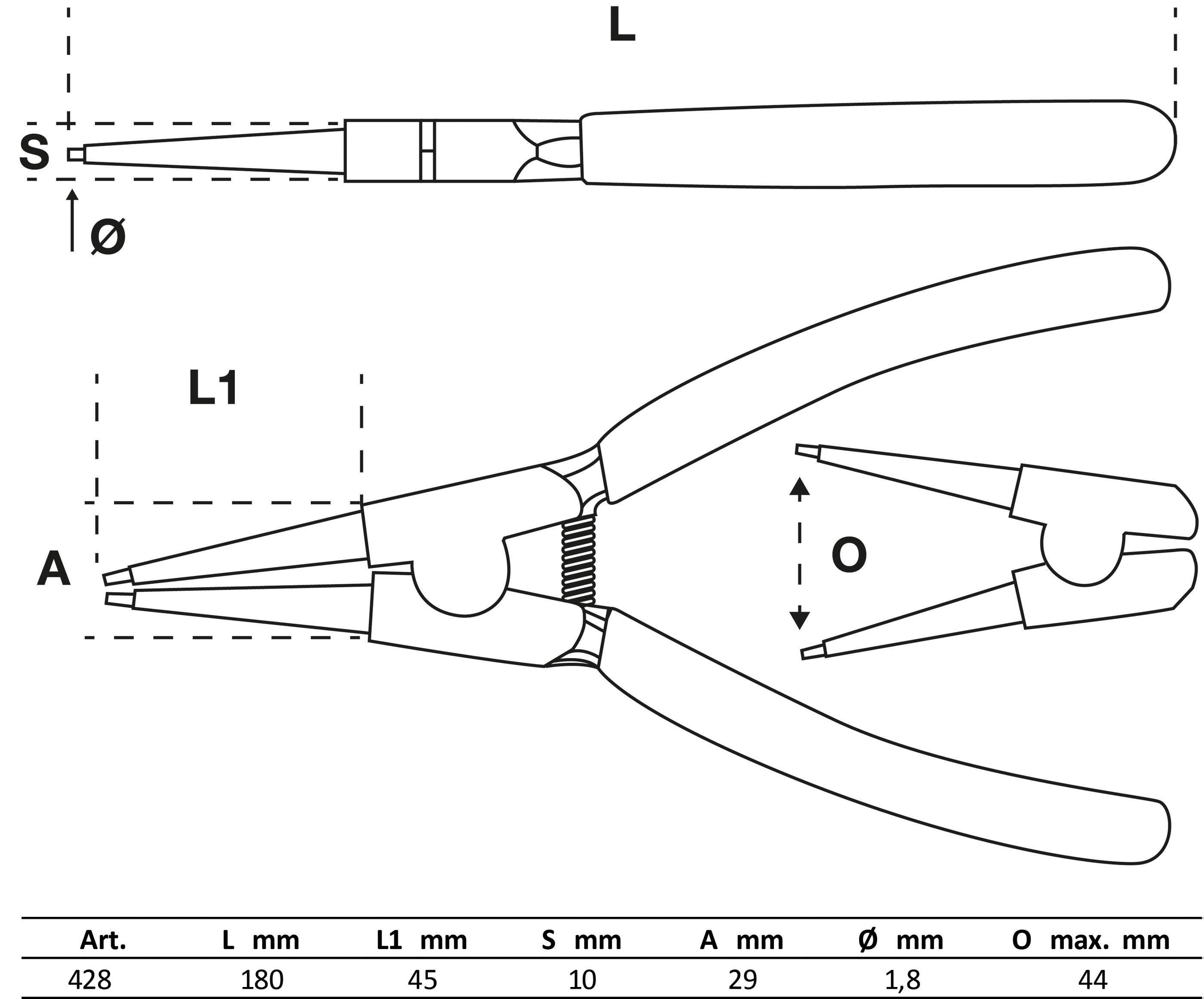 BGS technic Sprengringzange | gerade | fr Auensprengringe | 180 mm