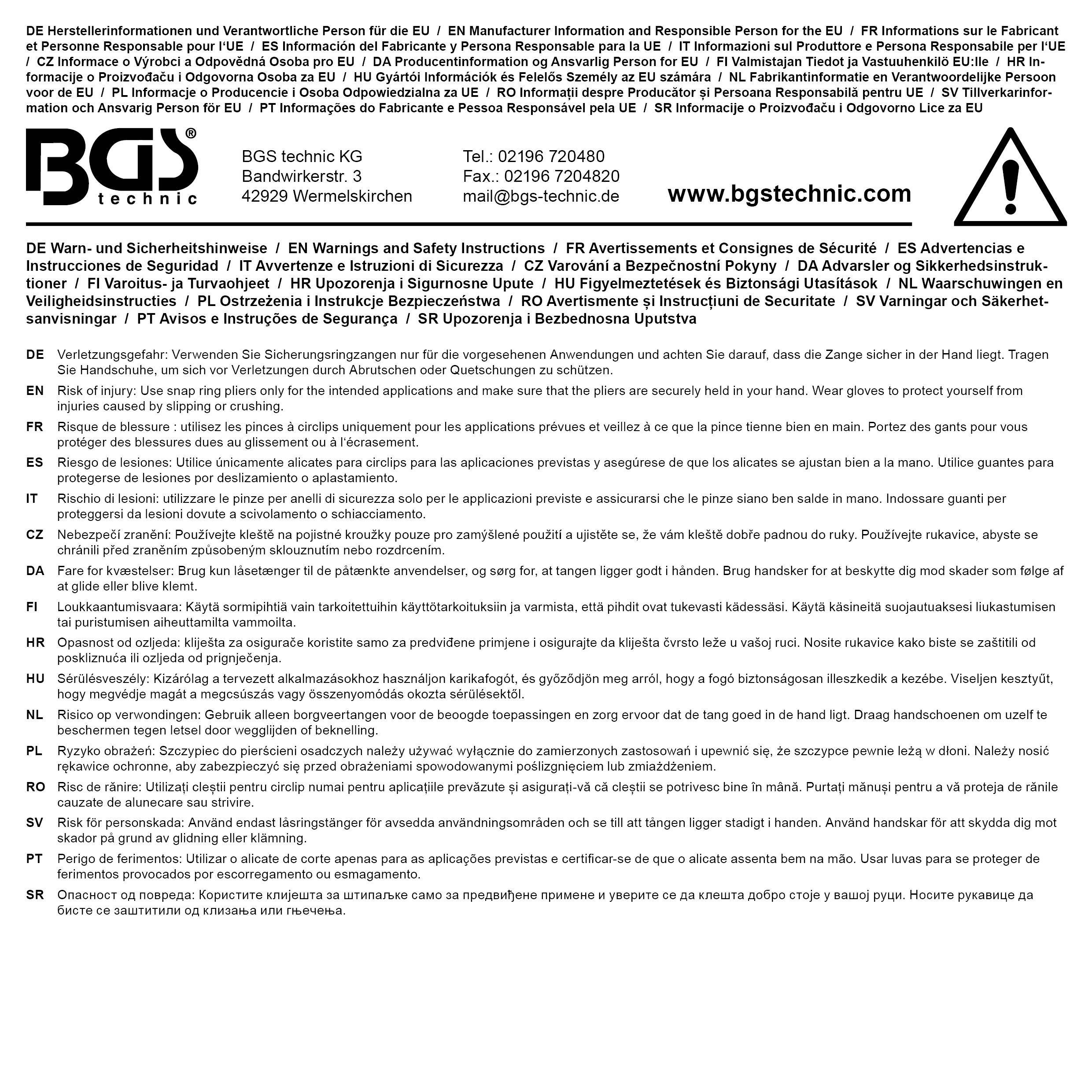 BGS Sprengringzange | gerade | für Außensprengringe | 180 mm