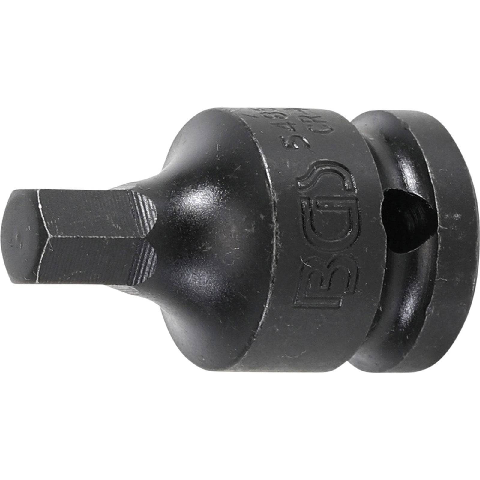 Ein schwarzer Metallsockel-Adapter mit sechseckiger Spitze, der zum Anbringen von Schrauberbit an Ratschenschlüssel oder Elektrowerkzeuge verwendet wird.
