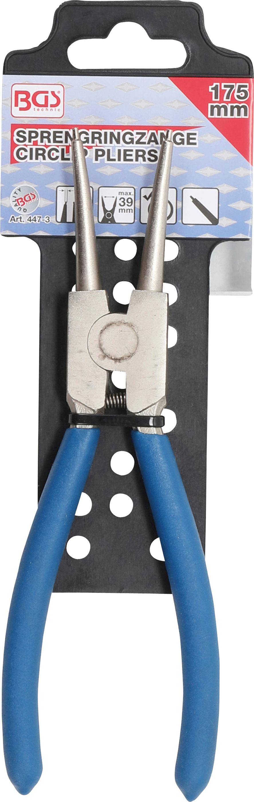 Sprengringzange - gerade - für Außensprengringe - Länge 175 mm - Zangenspitzendurchmesser 2,0 mm - max. Öffnungsmaß 39 mm