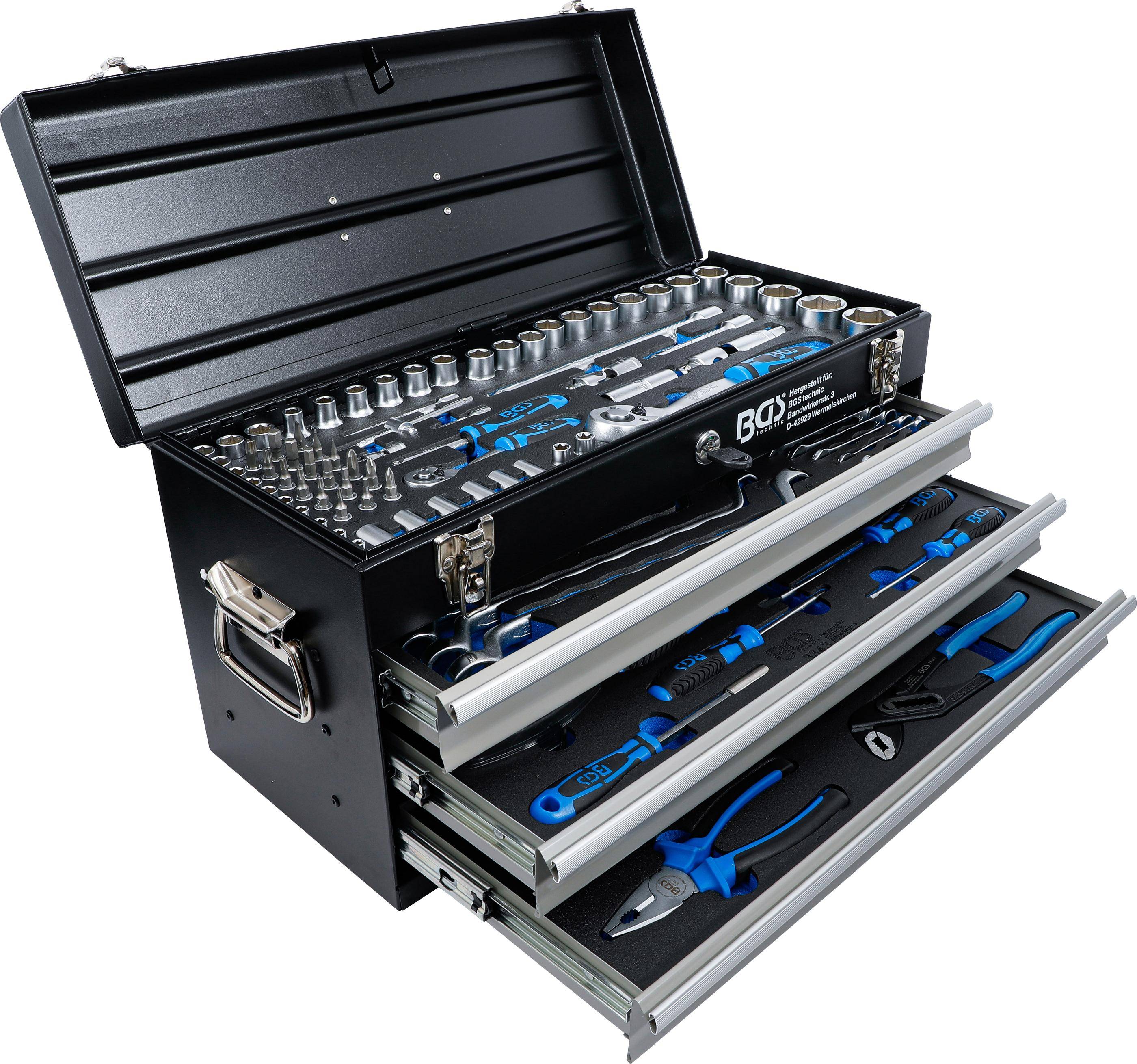 BGS technic Metall-Werkzeugkoffer | 3 Schubladen | mit 143 Werkzeugen