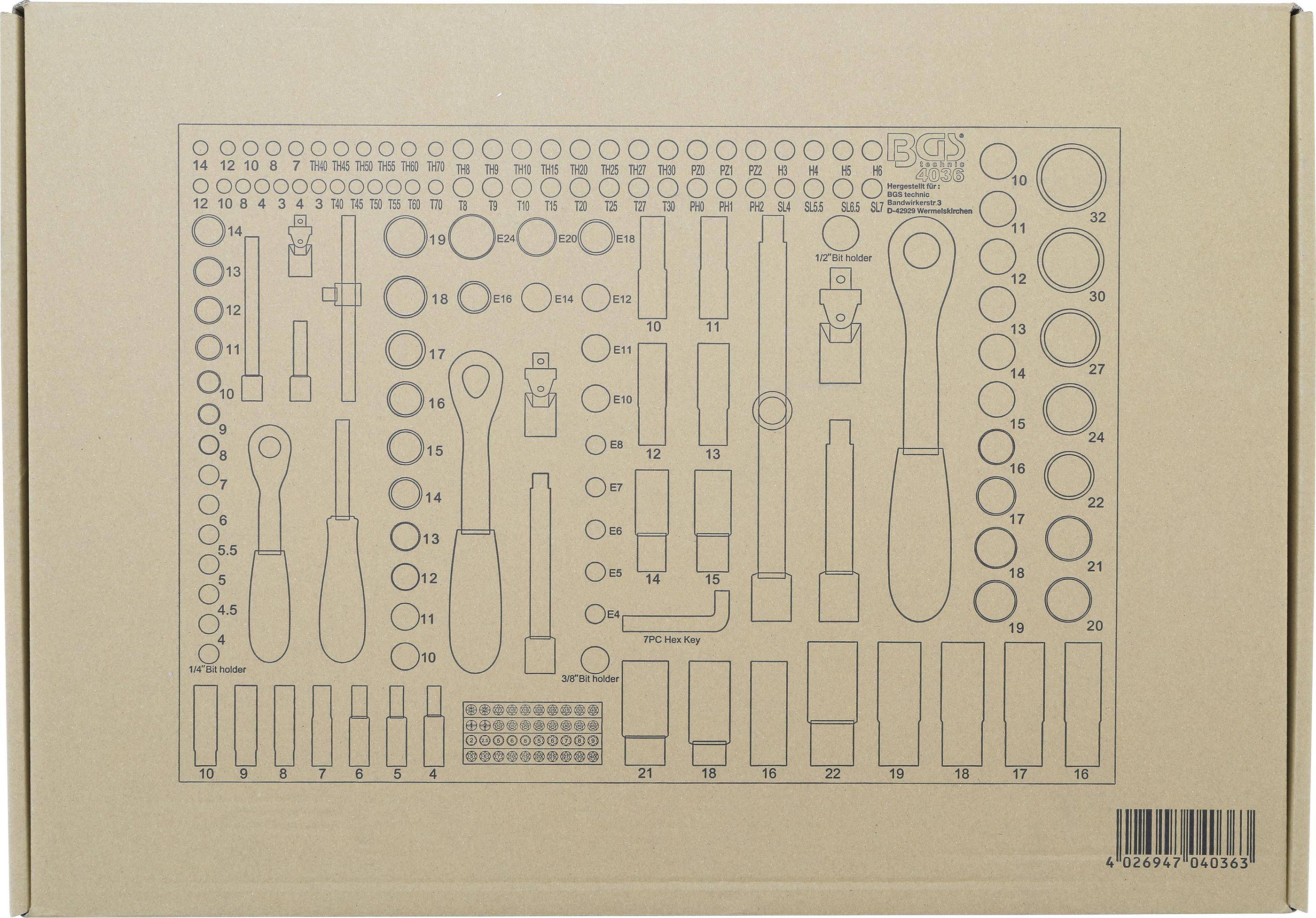 BGS technic Werkstattwageneinlage 3/3: Steckschlüssel-Satz | 192-tlg.