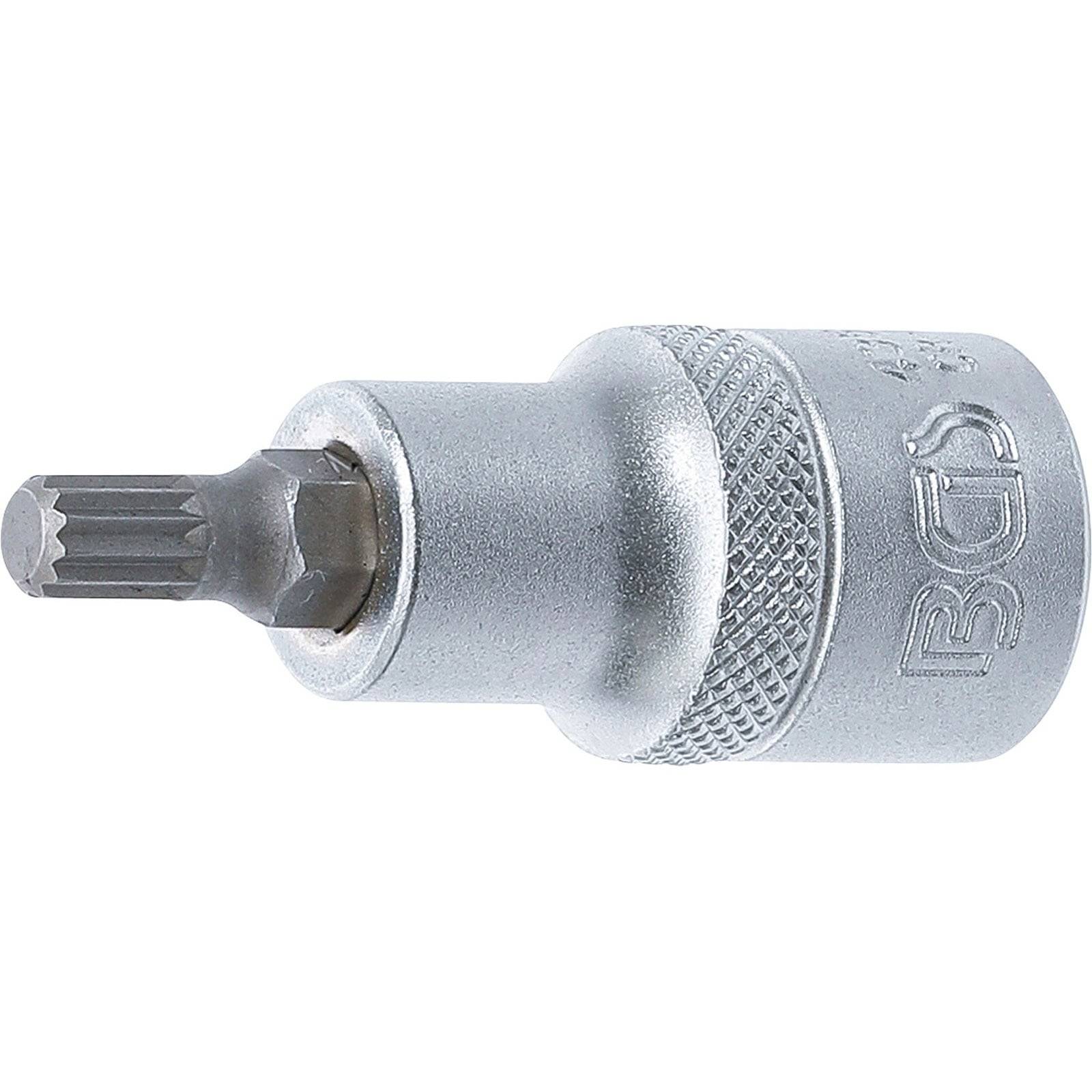 Eine silberne Torx-Stecknuss mit gerändeltem Griff, mit der Beschriftung 
