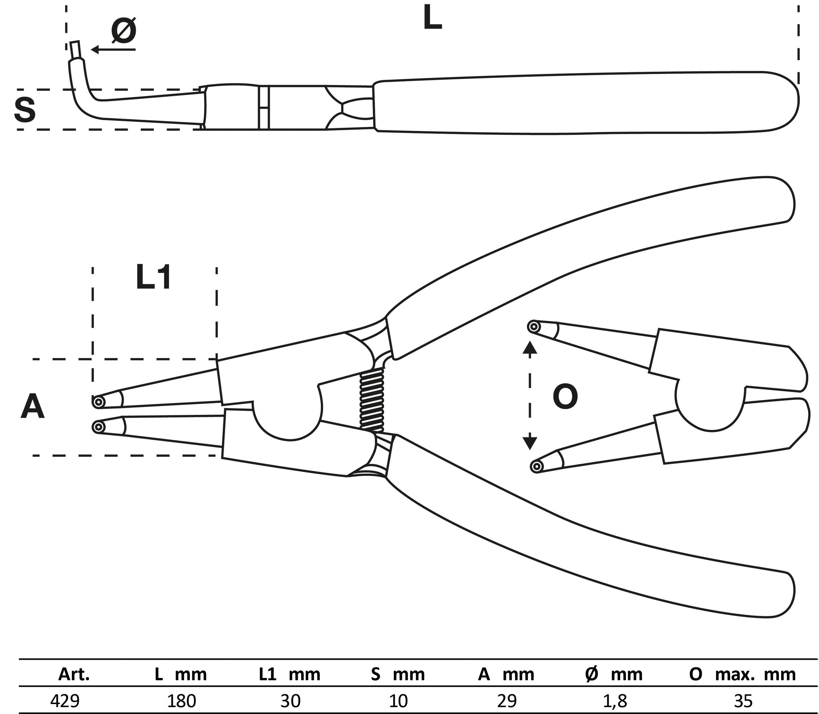 BGS technic Sprengringzange | gebogen | fr Auensprengringe | 180 mm