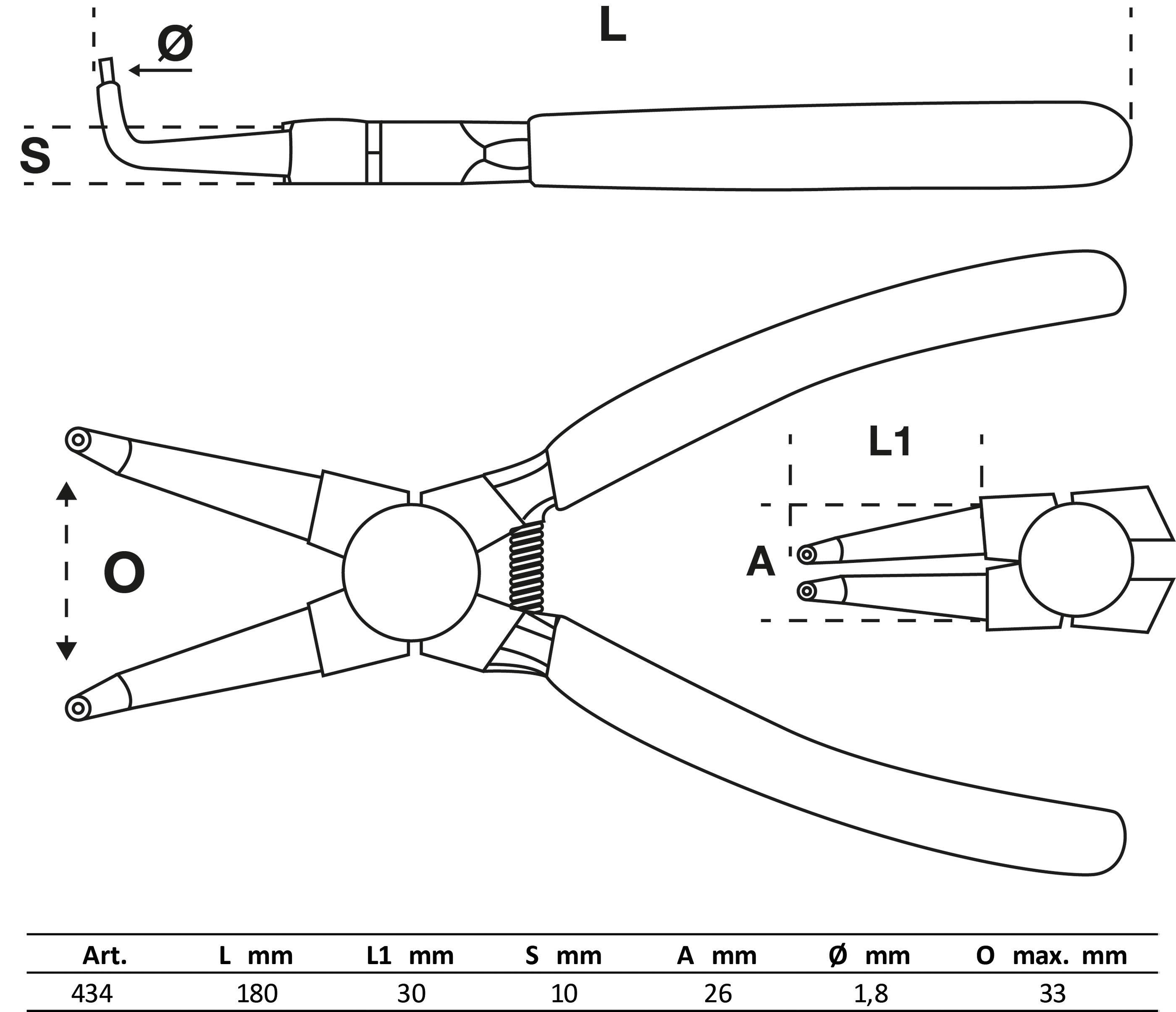 BGS technic Sprengringzange | gebogen | fr Innensprengringe | 180 mm