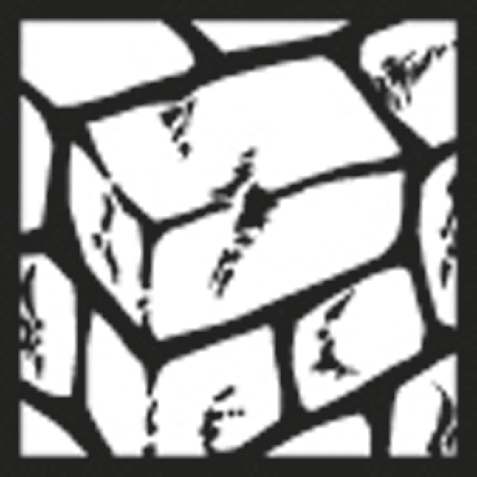 Schwarz-weiße Illustration von unebenen Steinen, die jeweils einzigartige Formen und Texturen aufweisen und ein raues, dynamisches Muster bilden.