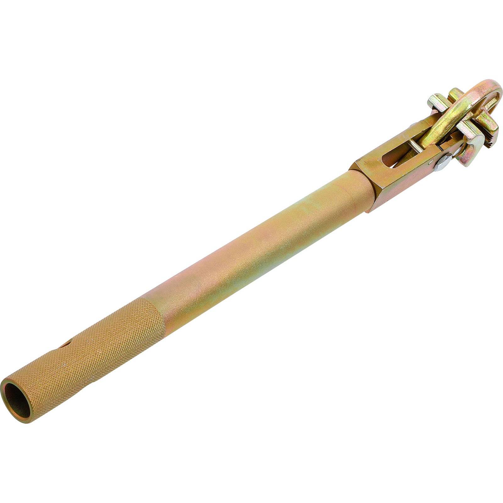 Ein Metallverriegelungsstift mit Goldfinish, der an einem Ende einen gerillten Griff und am anderen Ende einen Verriegelungsmechanismus aufweist und zum Sichern von Ausrüstung verwendet wird.