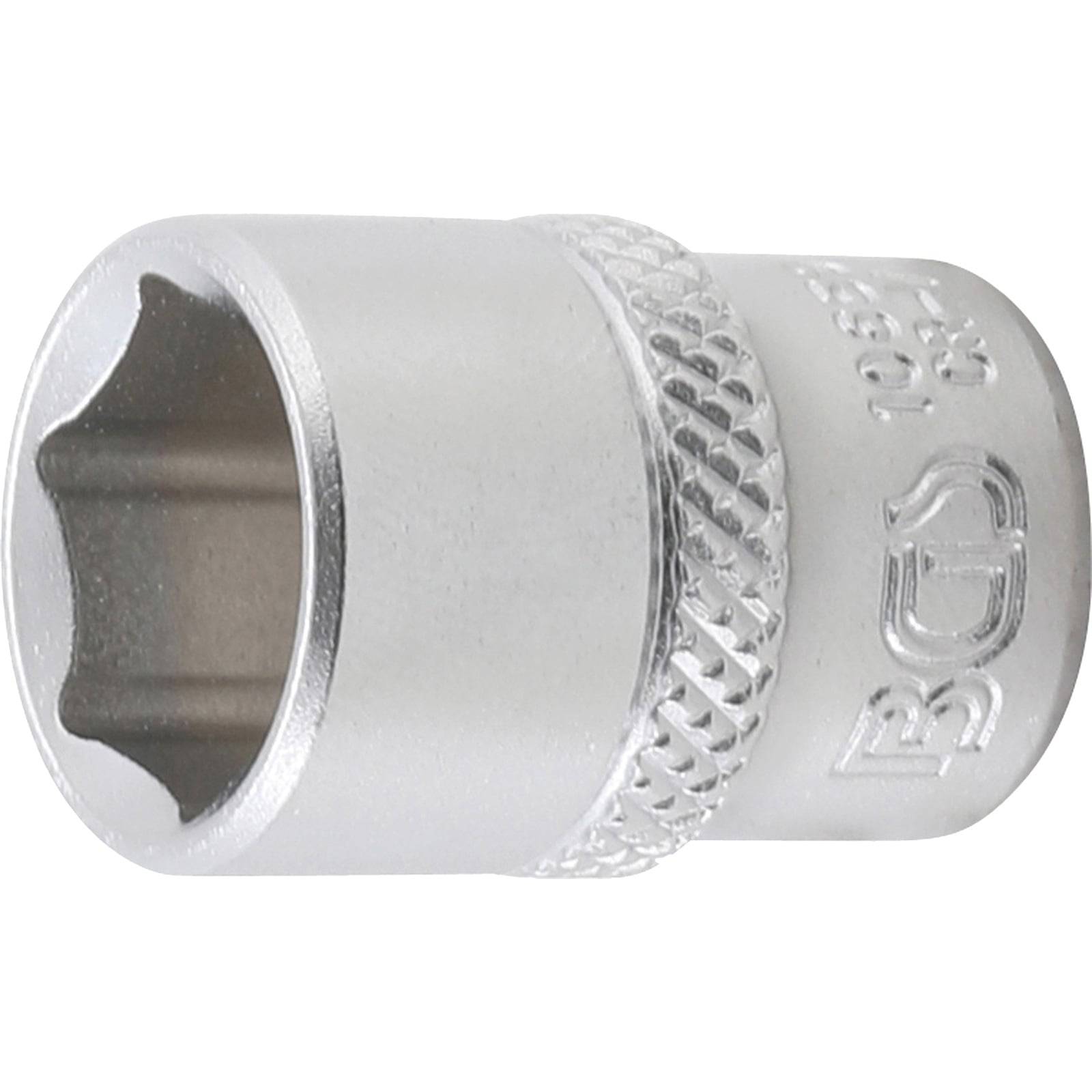 Ein silberner, sechseckiger Schraubeneinsatz mit gerilltem Griff, entwickelt zum Anziehen oder Lösen von Muttern und Schrauben.