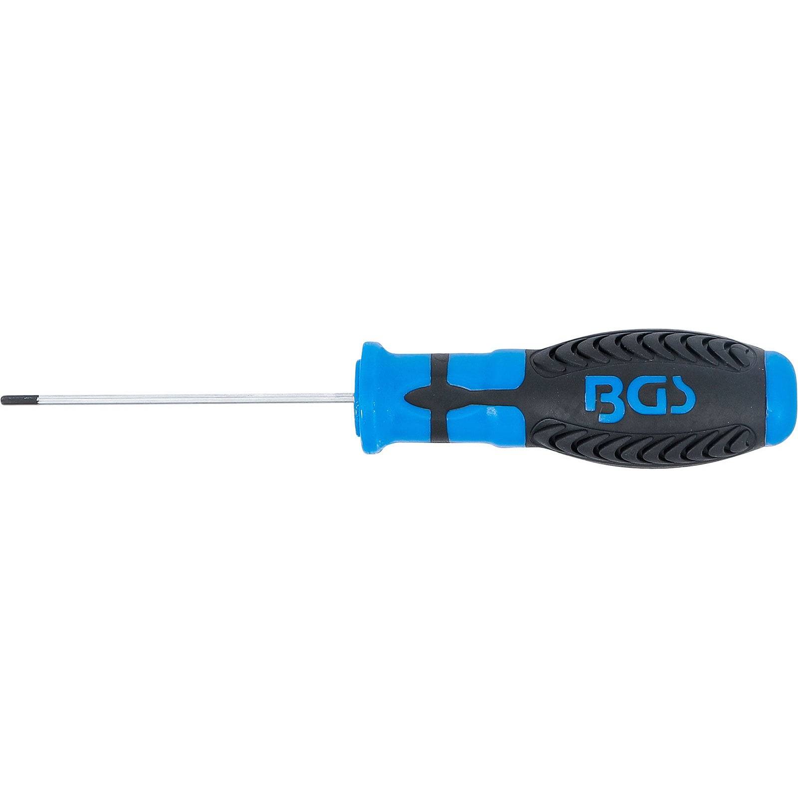 Ein Schlitzschraubendreher mit blauem und schwarzem Griff, mit dem Logo „BGS