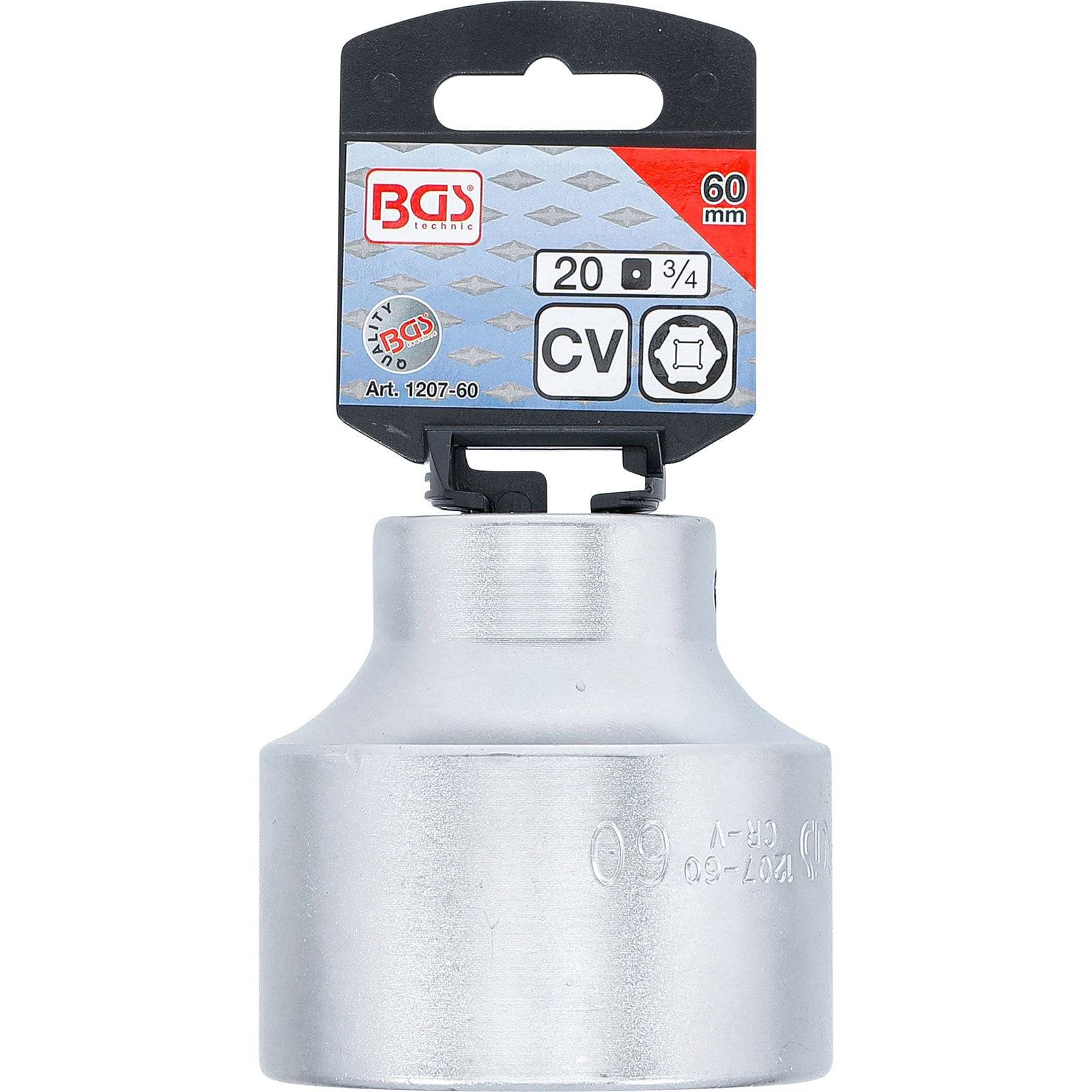 Ein Metallsteckschlüssel-Adapter mit der Bezeichnung „BGS 20 • 3/4 CV 60 mm