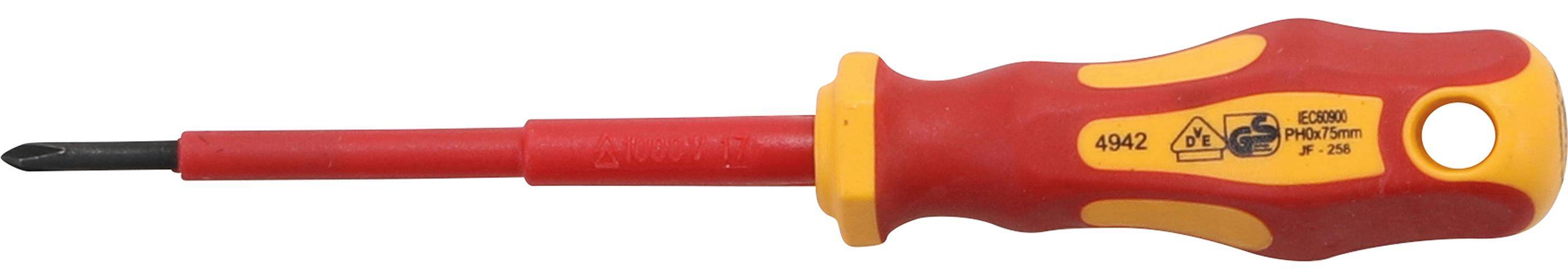 BGS VDE-Schraubendreher | Kreuzschlitz PH0 | Klingenlnge 75 mm